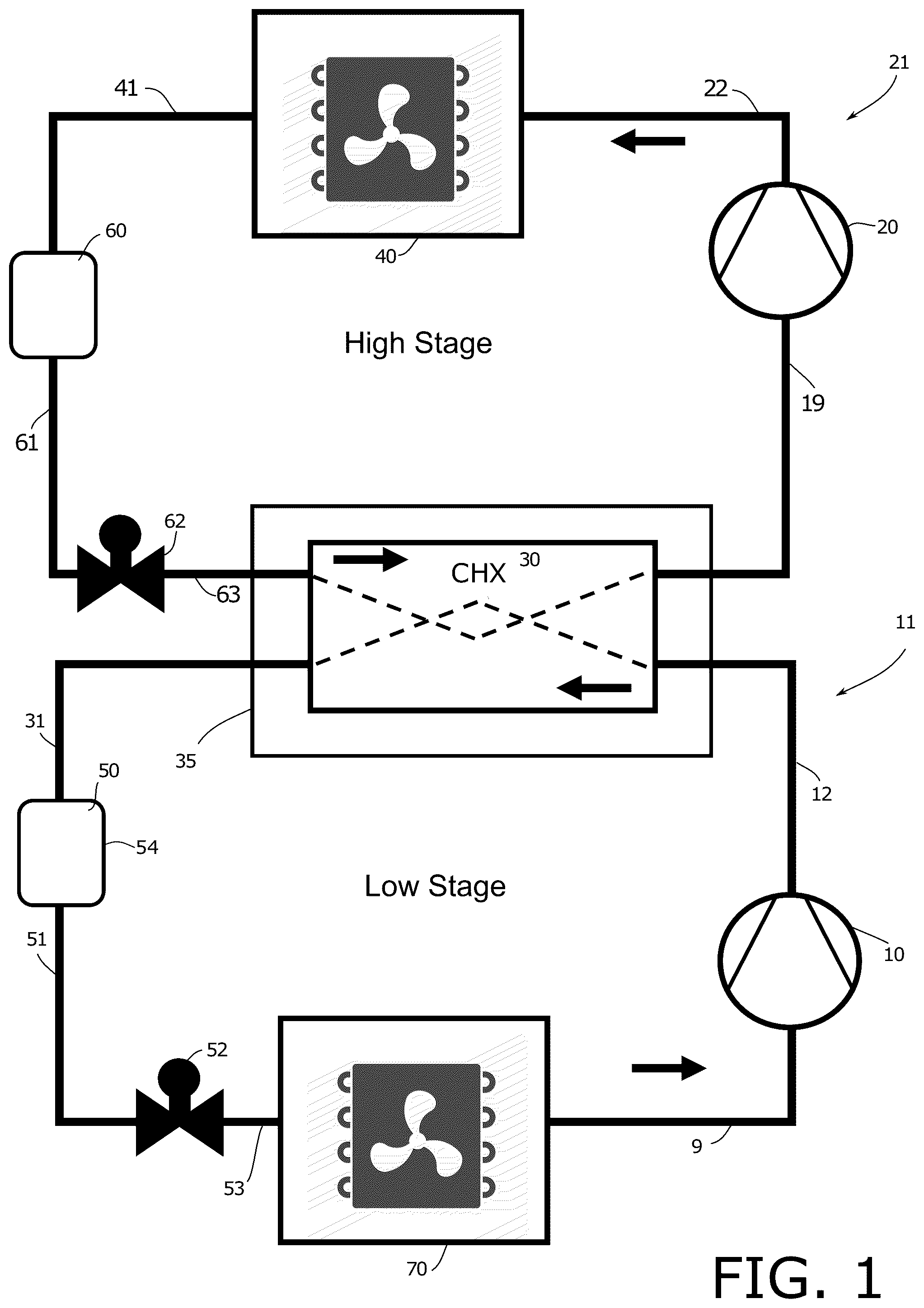 Patent US12313318 — Low GWP cascade refrigeration system — Figure 1