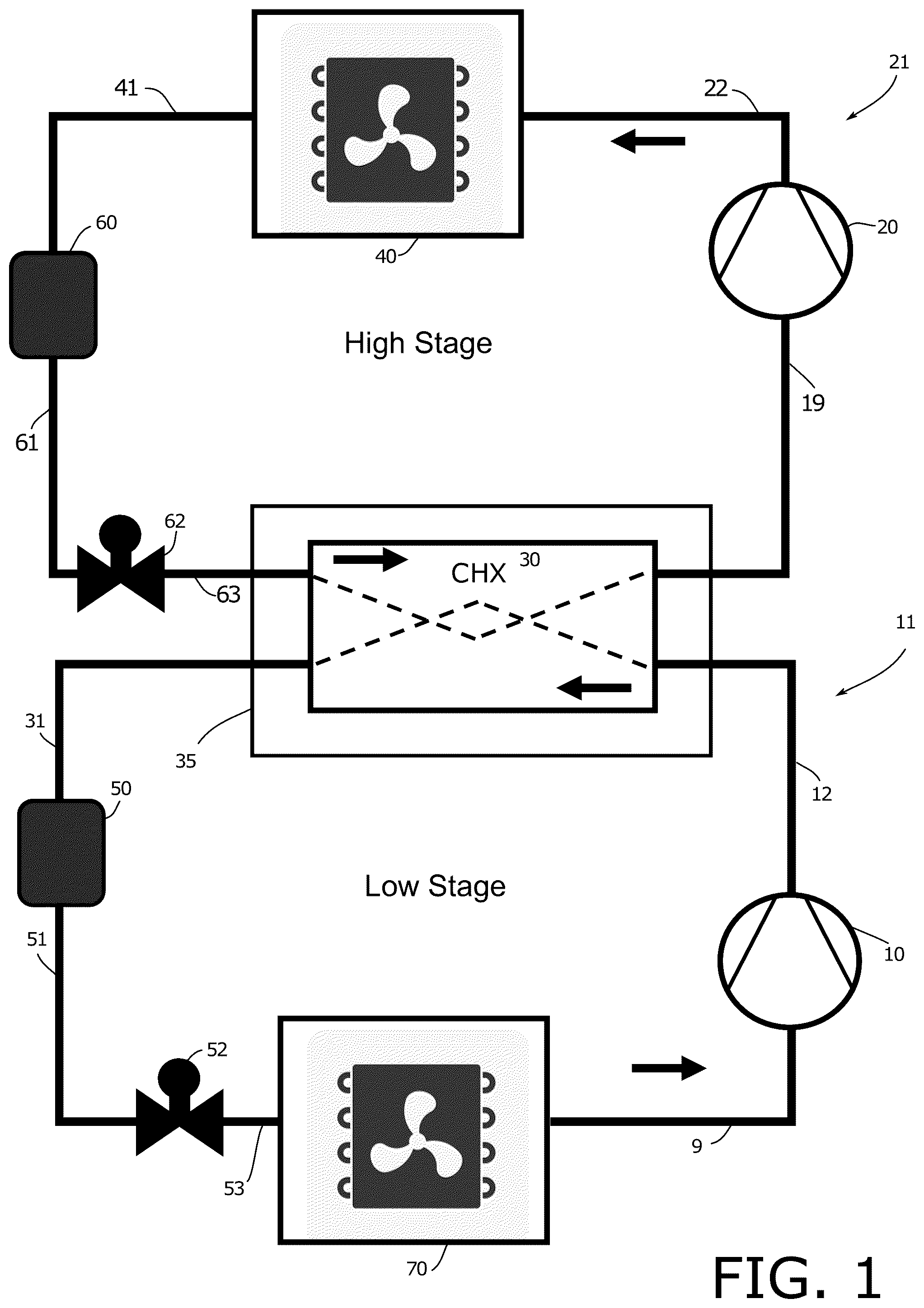 Patent US12313319 — Low GWP cascade refrigeration system — Figure 1