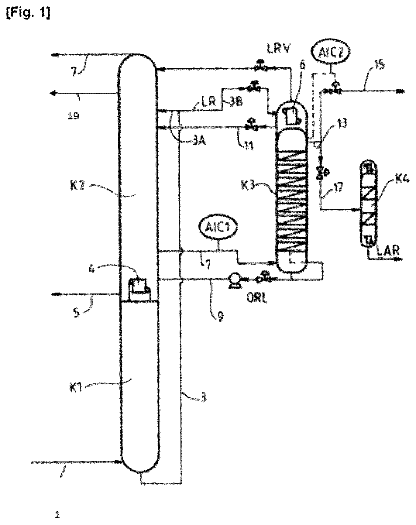Patent US12313336 — Method for starting up an argon separation column of an apparatus for air separation by cryogenic distillation and unit for implementing the method — Figure 1