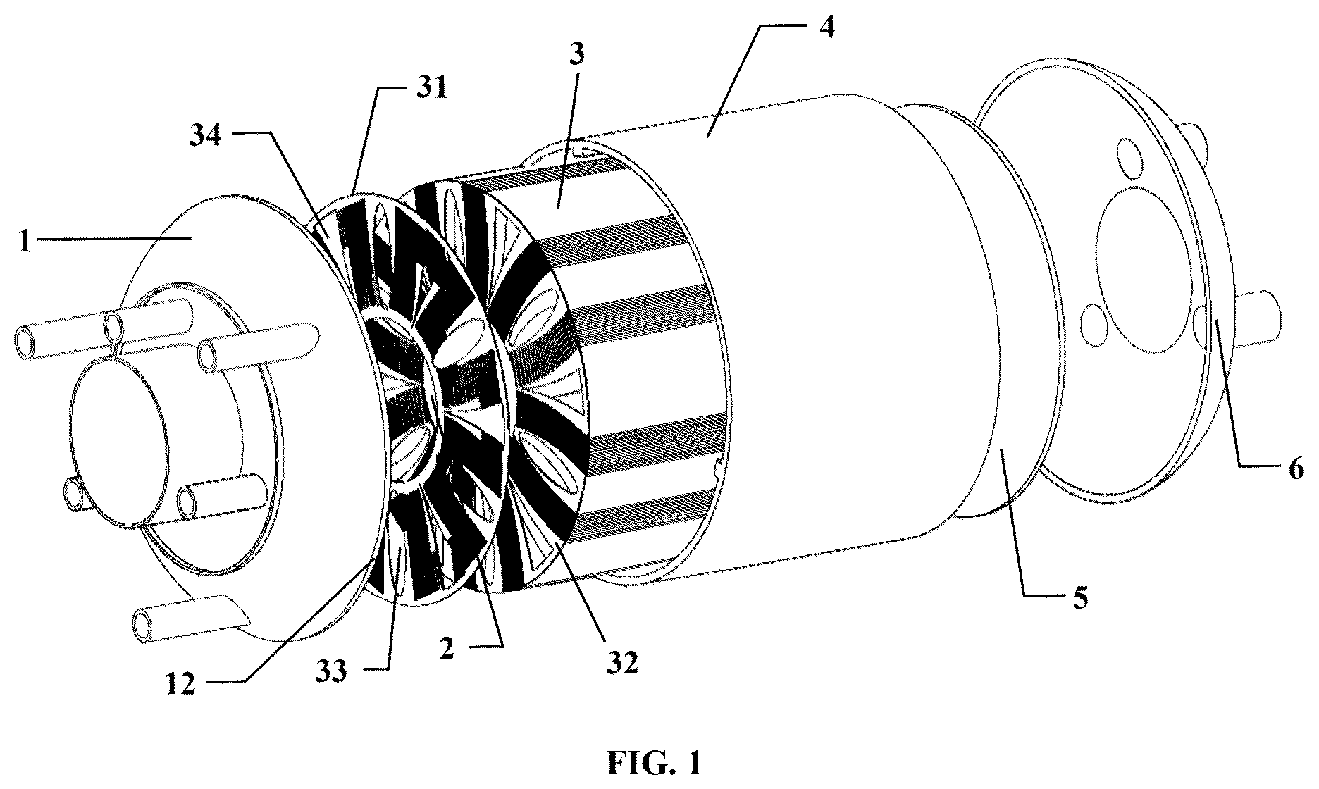 Patent US12313355 — Multi-header pipe distributing annular printed circuit heat exchanger — Figure 1