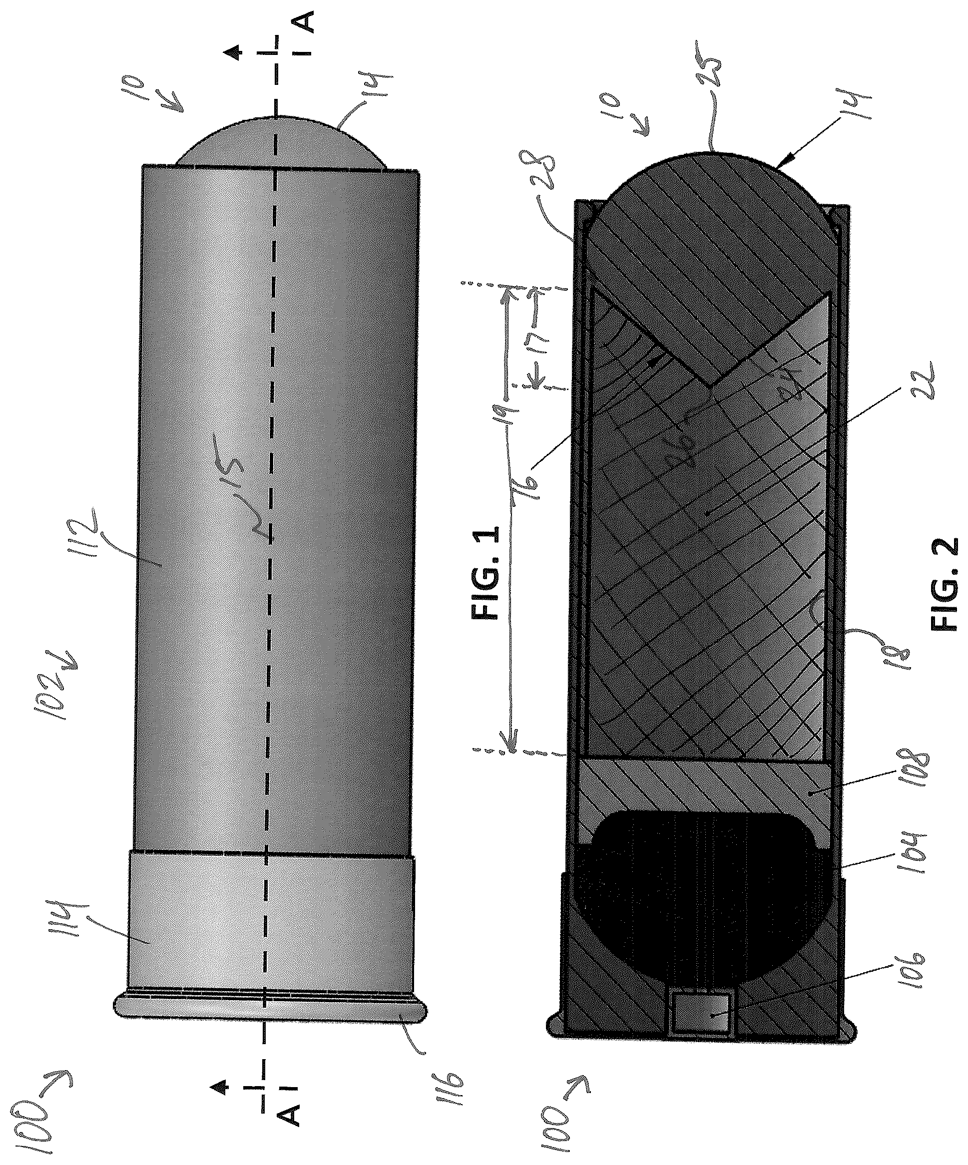 Patent US12313384 — Less-lethal projectiles and cartridges — Figure 1