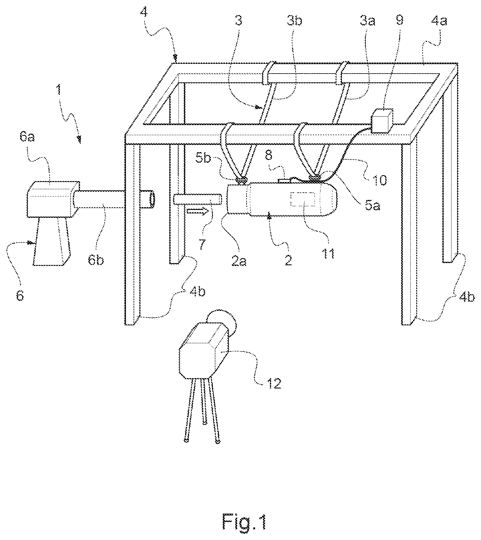 Patent US12313387 — Device and method for simulating a dynamic munition-related environment for a projectile, and simulation device-projectile assembly — Figure 1