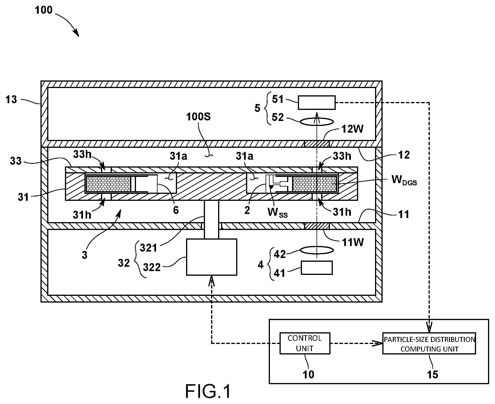 Patent US12313645 — Measurement cell and centrifugal sedimentation-type particle-size distribution measuring device using said measurement cell — Figure 1