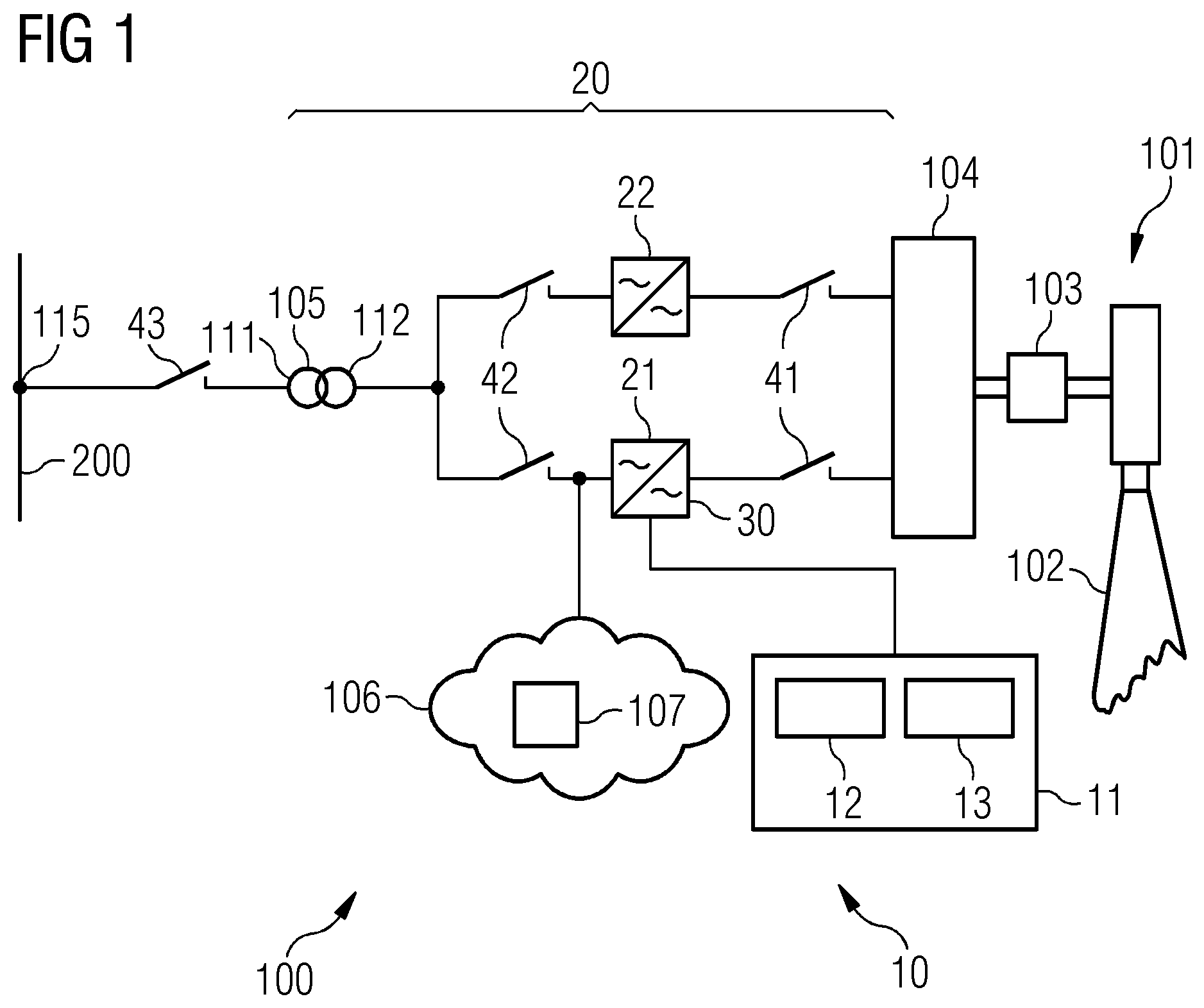 Patent US12313697 — Testing of an electrical system of a wind turbine — Figure 1