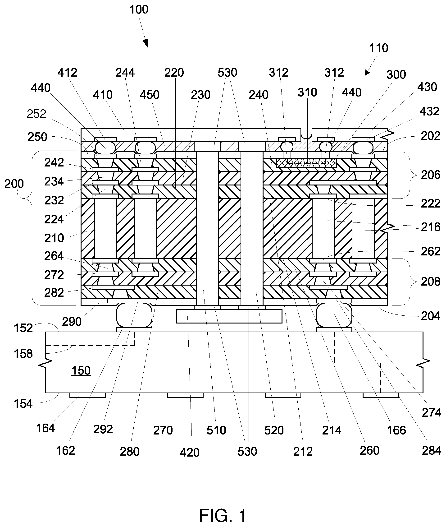 Patent US12313890 — Through-substrate optical vias — Figure 1