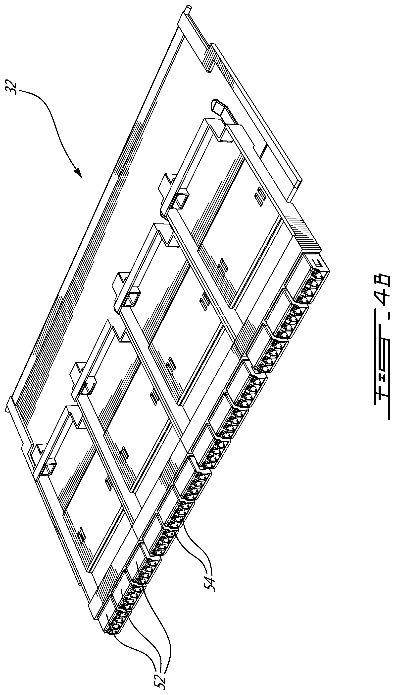 Patent US12313896 Figure 5 – Tray means for providing a plurality of different modular cassette configurations in a fiber optic management system