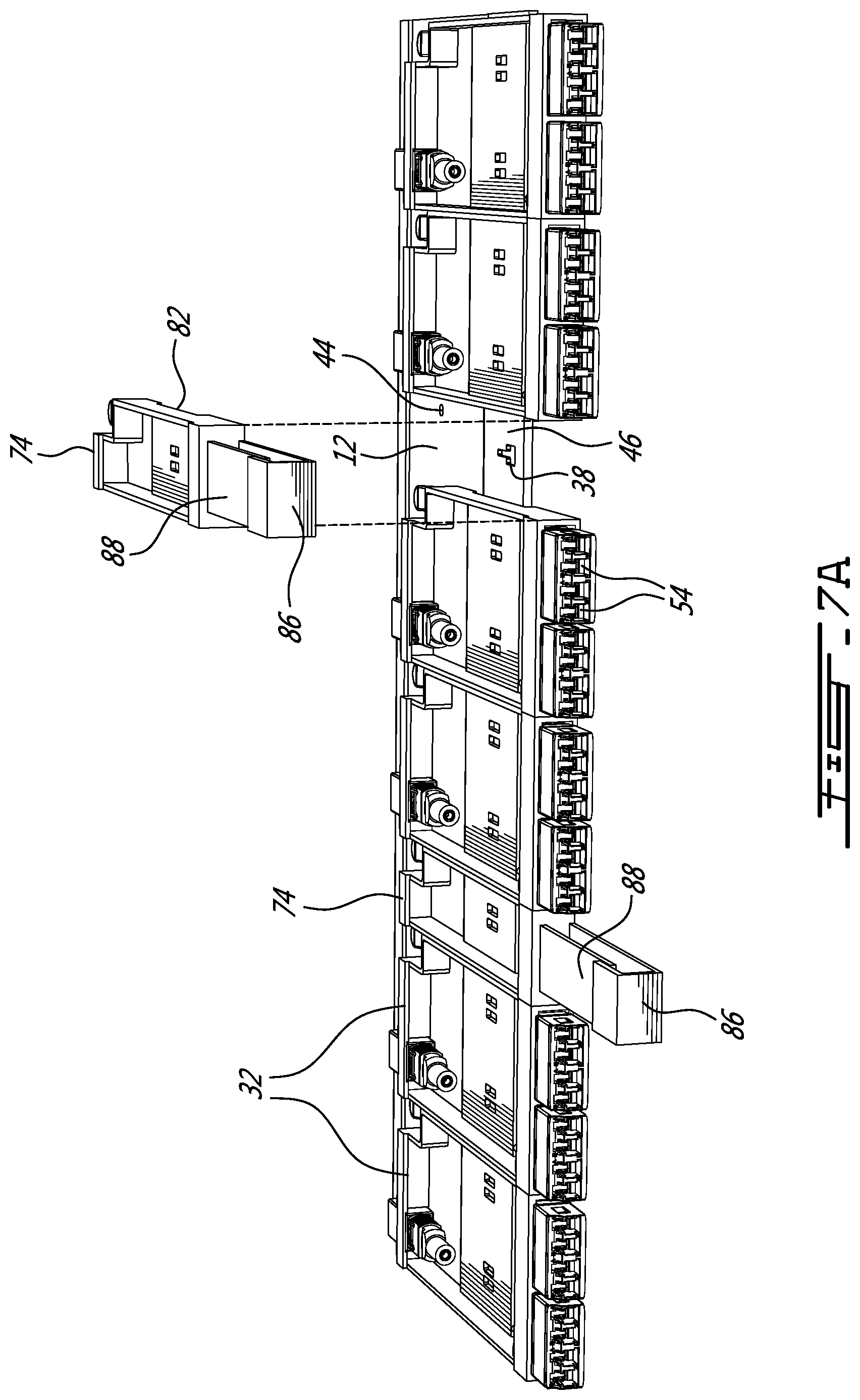 Patent US12313896 Figure 12 – Tray means for providing a plurality of different modular cassette configurations in a fiber optic management system