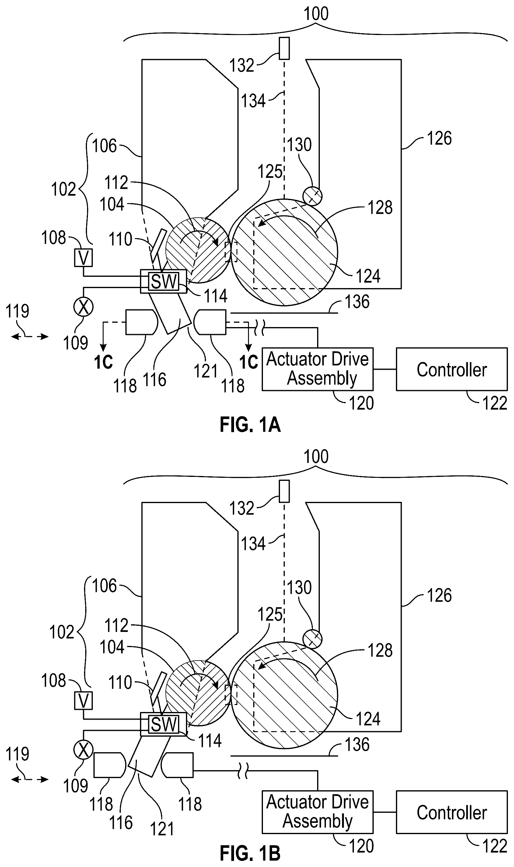 Patent US12313984 Figure 1 – Disruptions of toner transfers from developers to photoreceptors