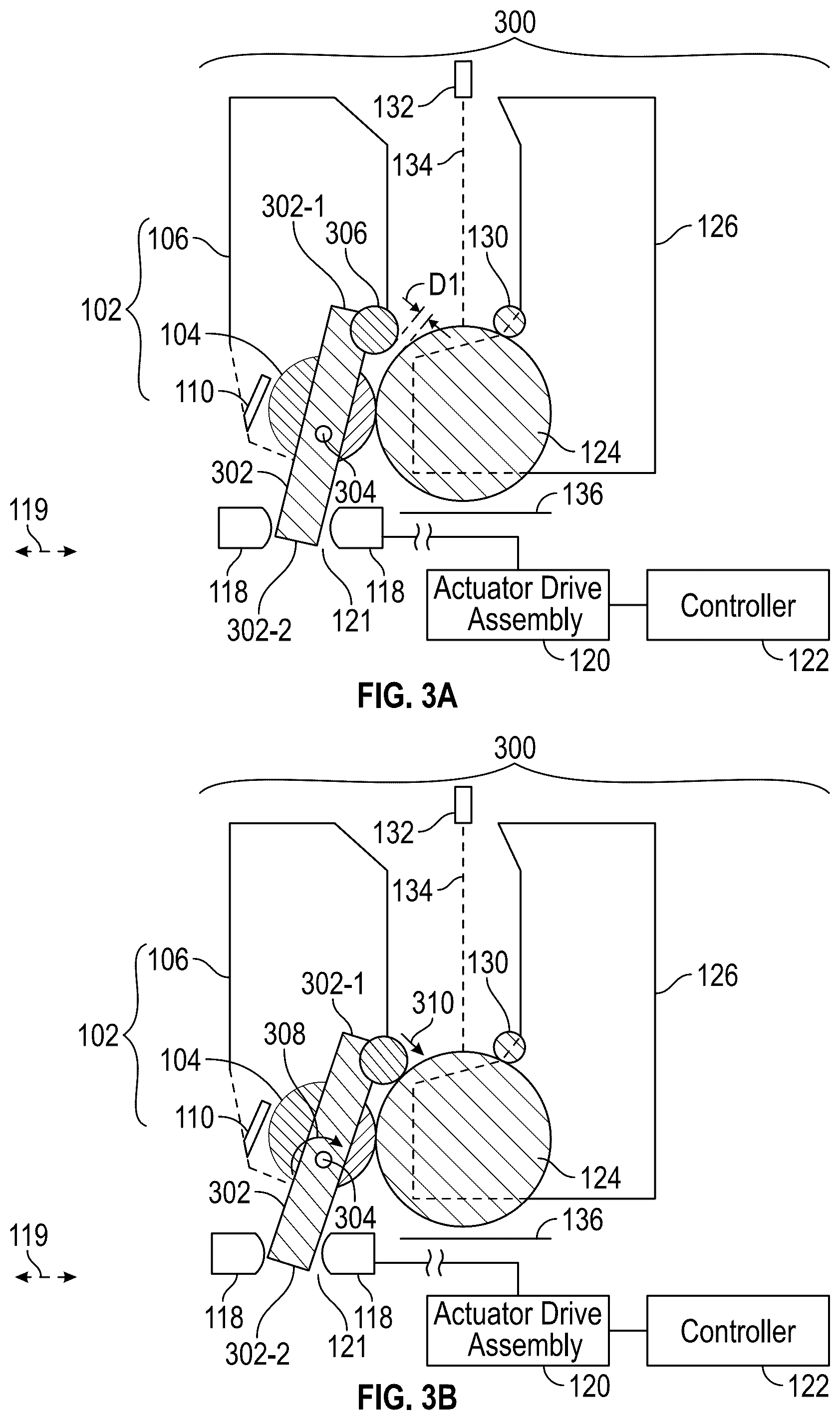 Patent US12313984 Figure 4 – Disruptions of toner transfers from developers to photoreceptors