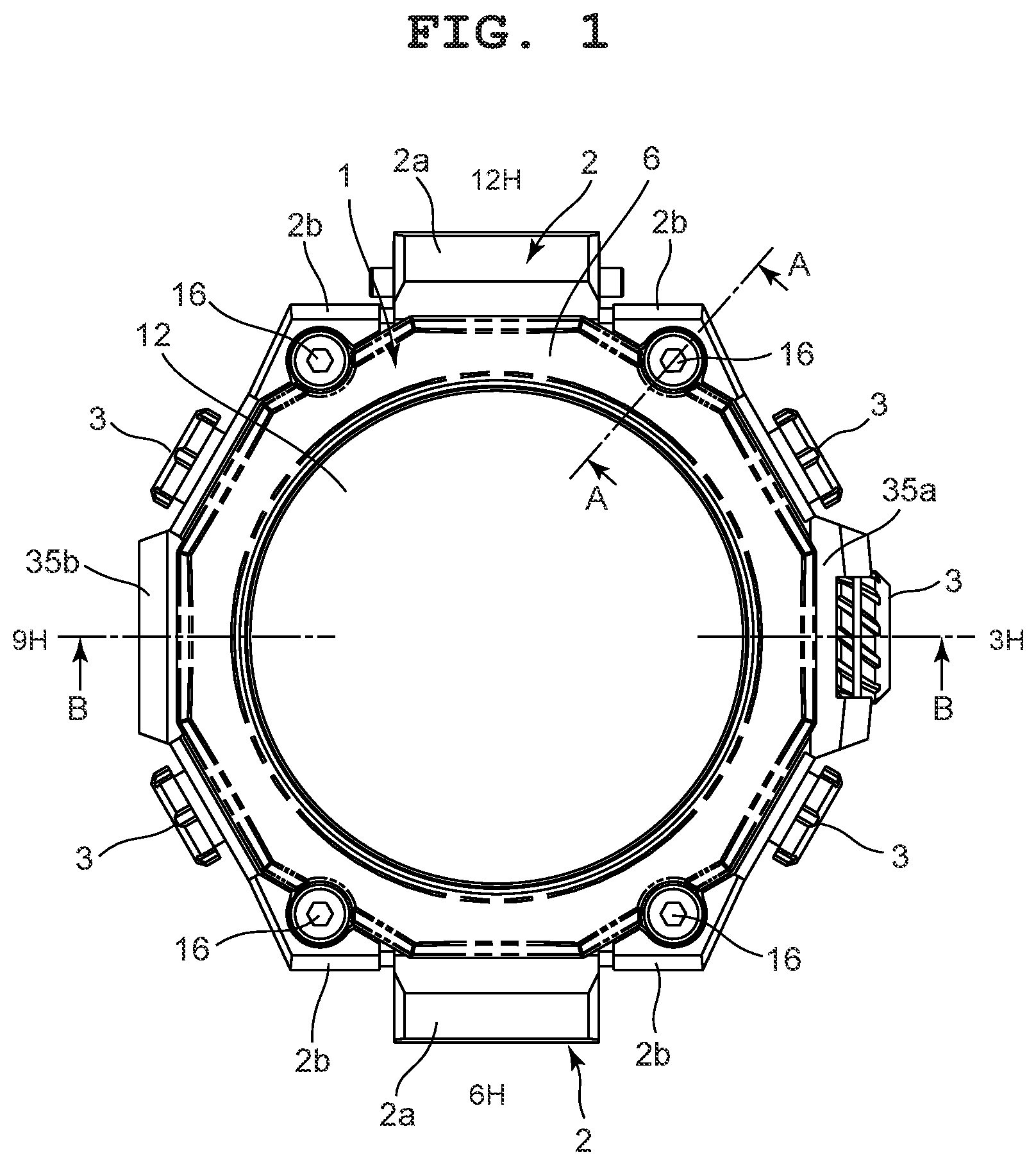 Patent US12314011 Figure 1 – Case and timepiece