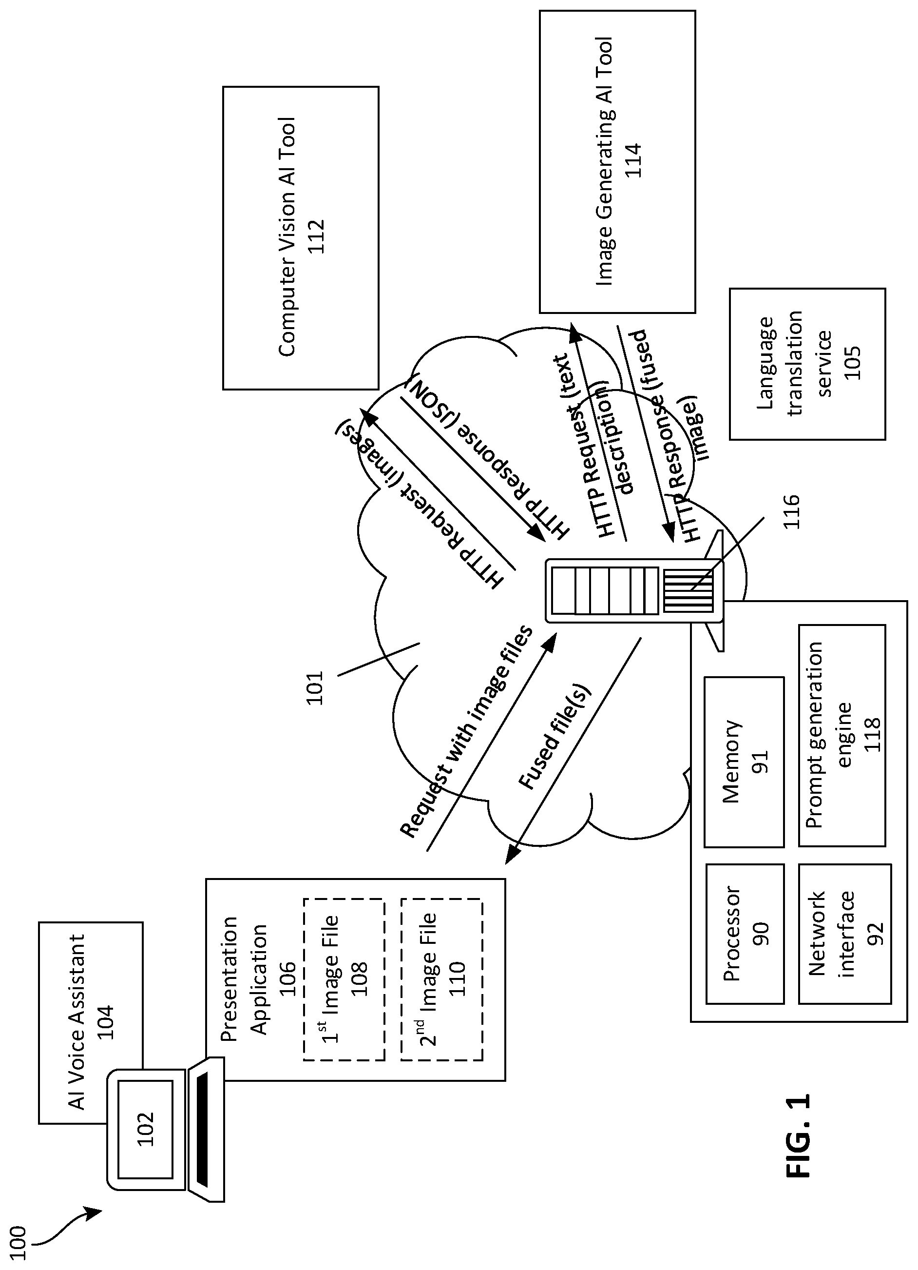 Patent US12314306 — Systems and methods of generating new content for a presentation being prepared in a presentation application — Figure 1
