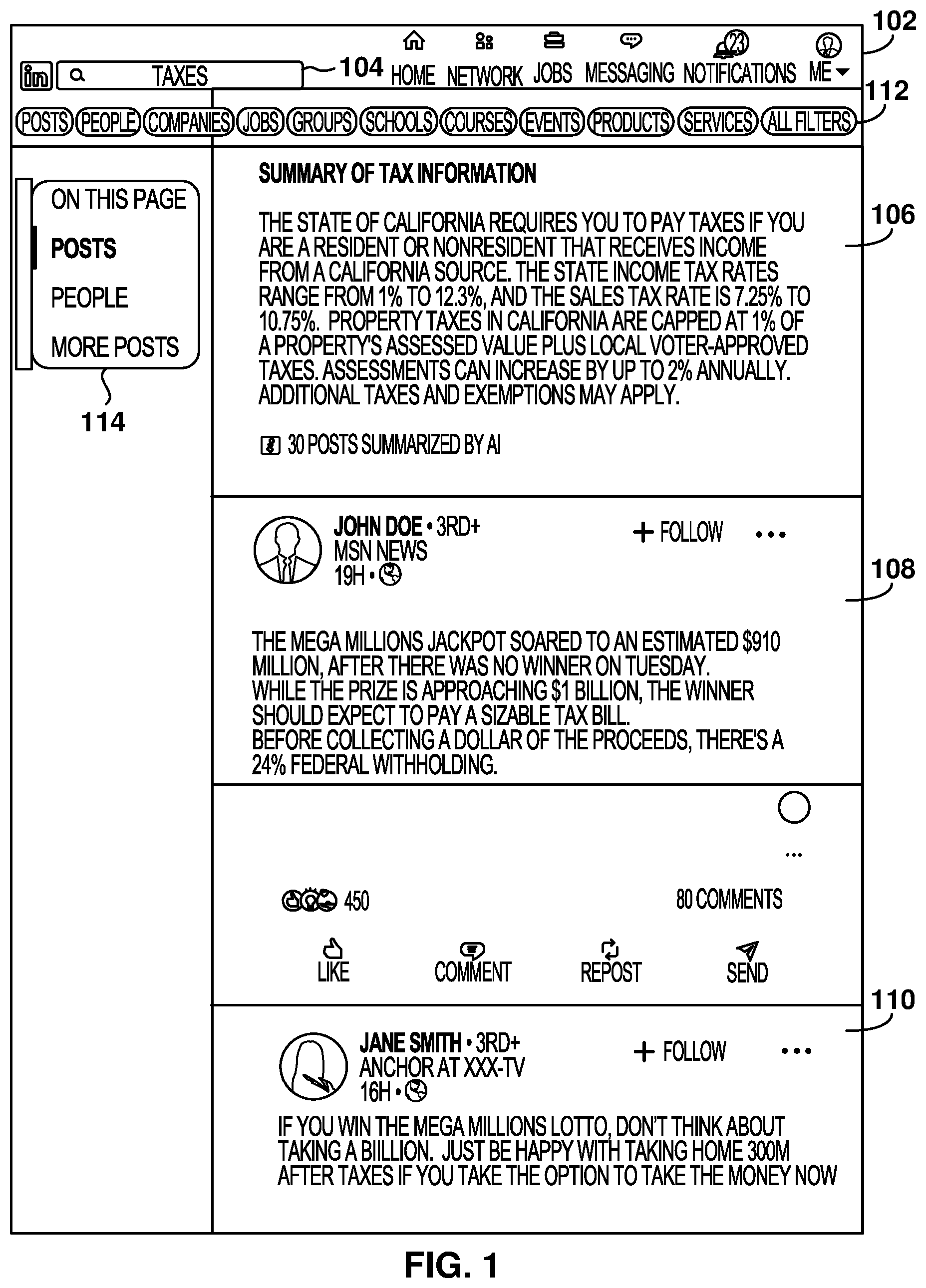 Patent US12314332 — Search summary generation based on searcher characteristics — Figure 1