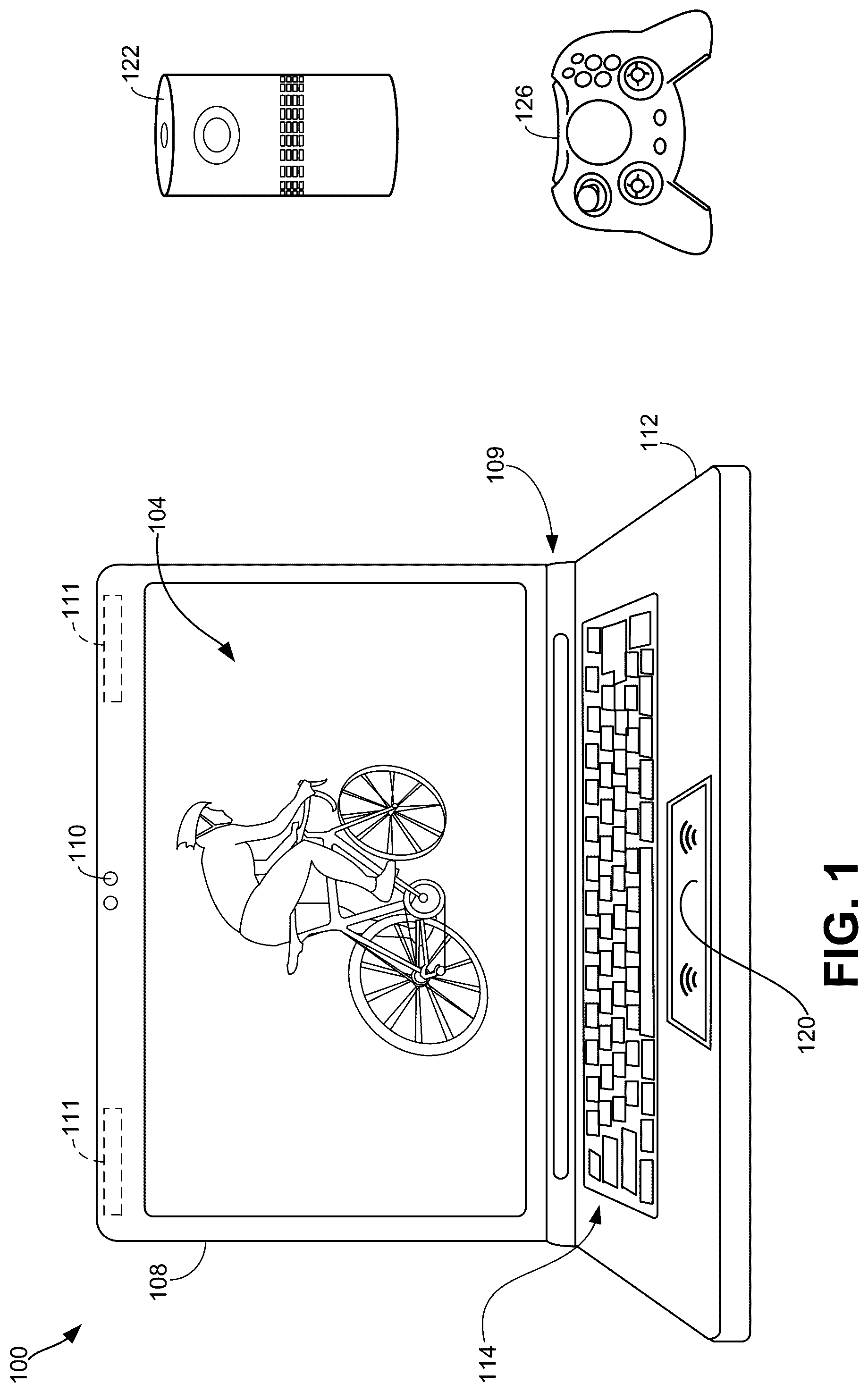 Patent US12314475 Figure 1 – Computing device with haptic trackpad