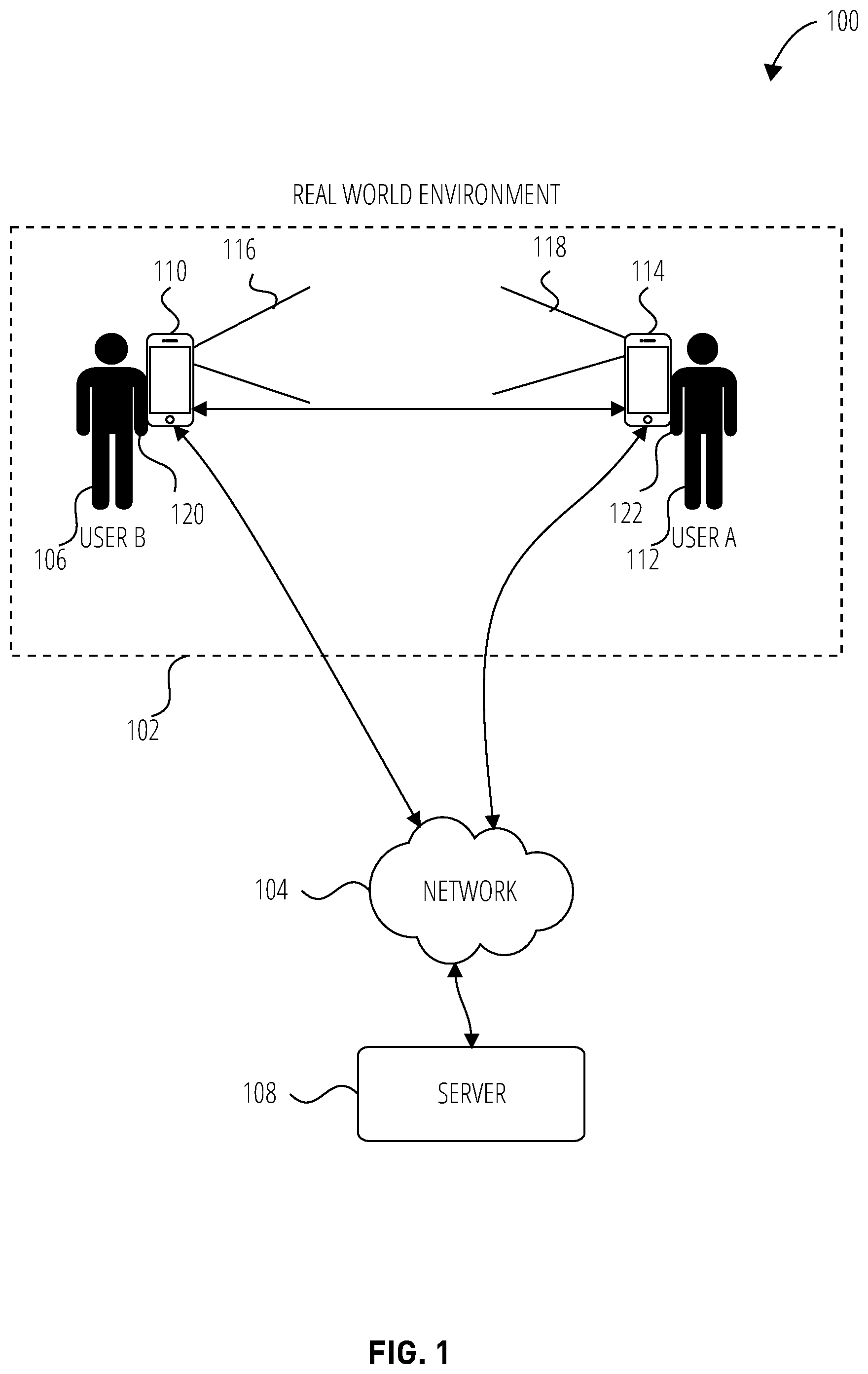 Patent US12314485 — Device-to-device collocated AR using hand tracking — Figure 1