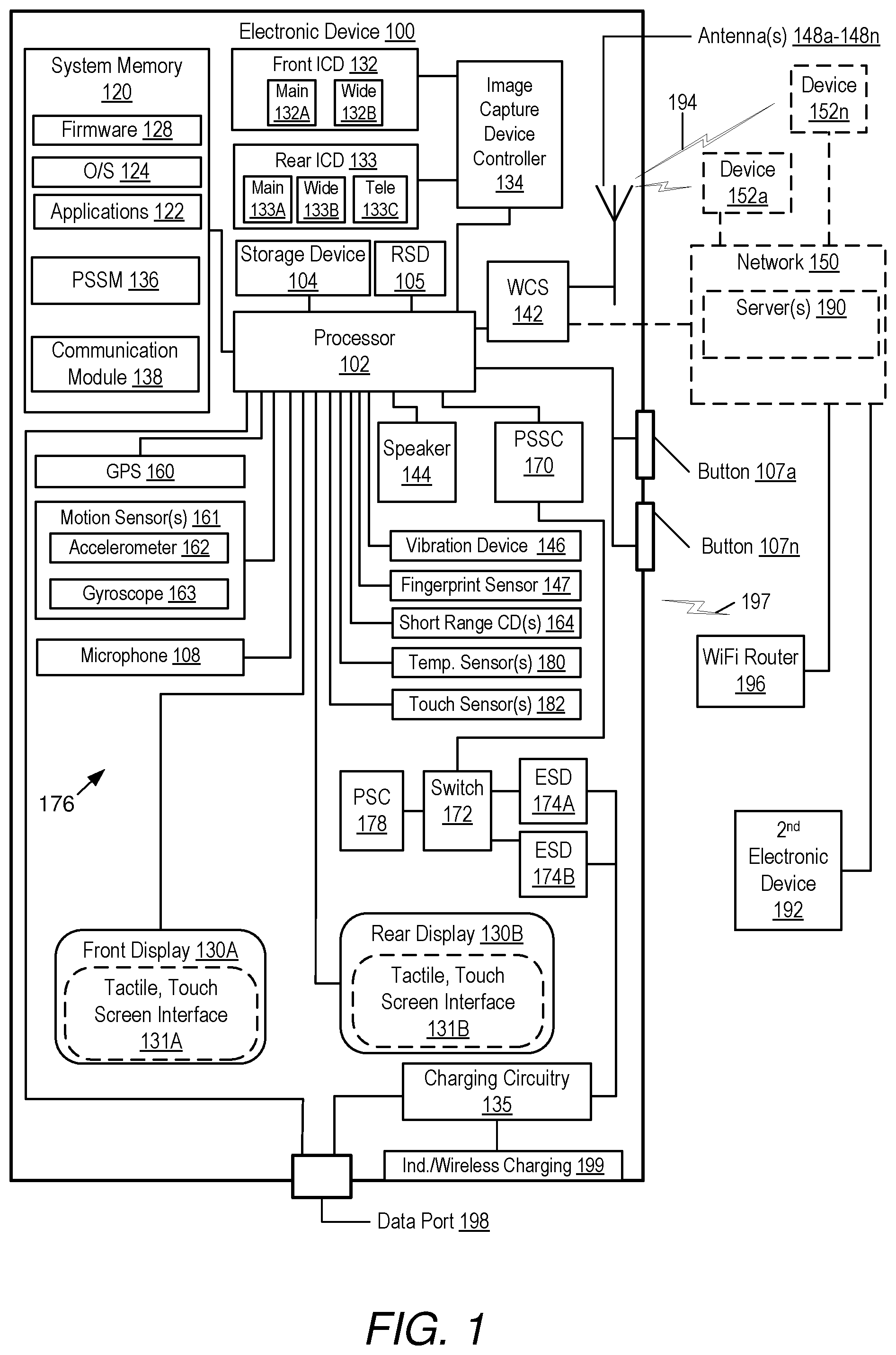 Patent US12314579 — Managing multiple energy storage devices in an electronic device based on environmental conditions — Figure 1