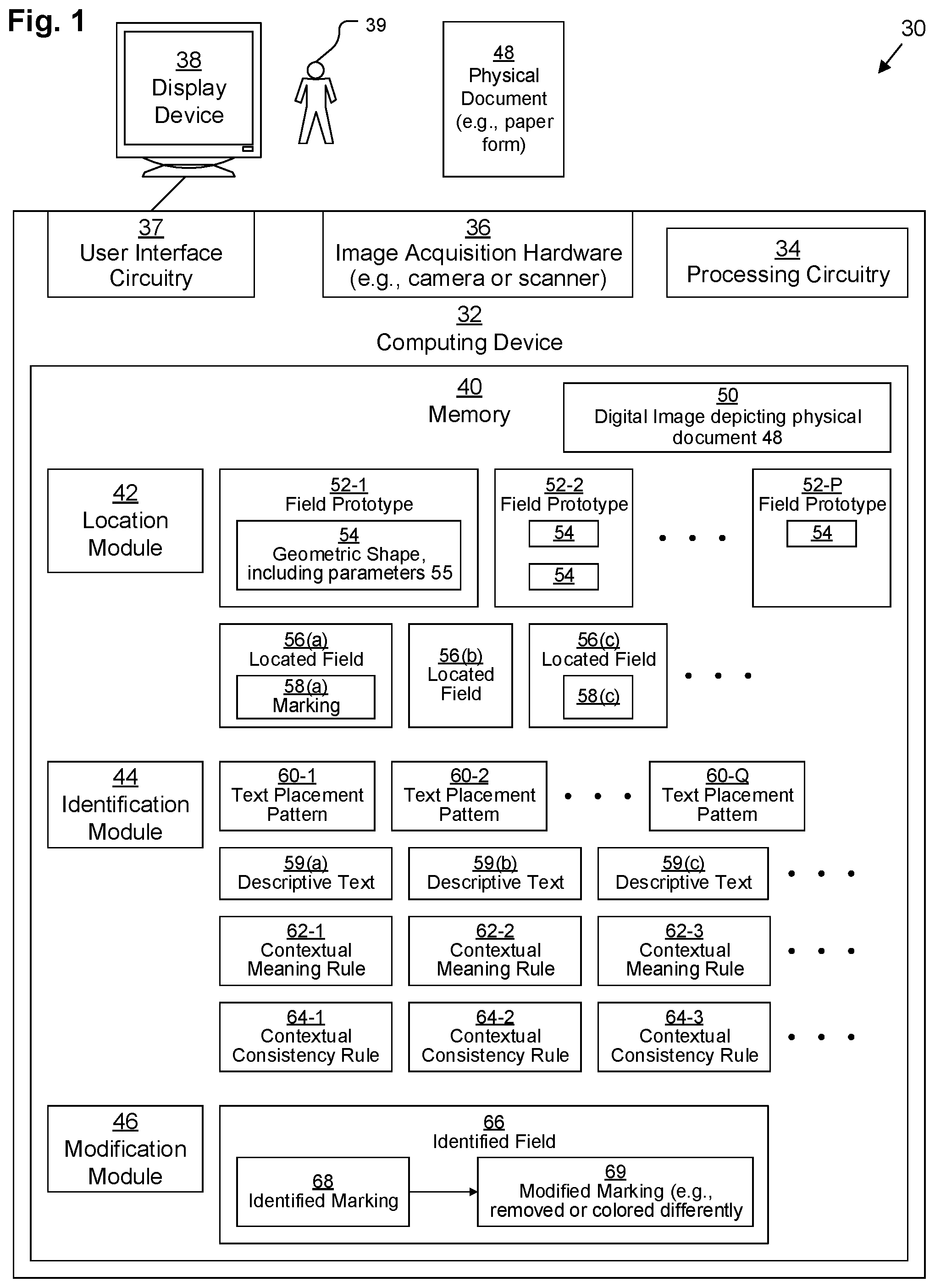 Patent US12314657 — Techniques for modifying markings on a digitized document — Figure 1