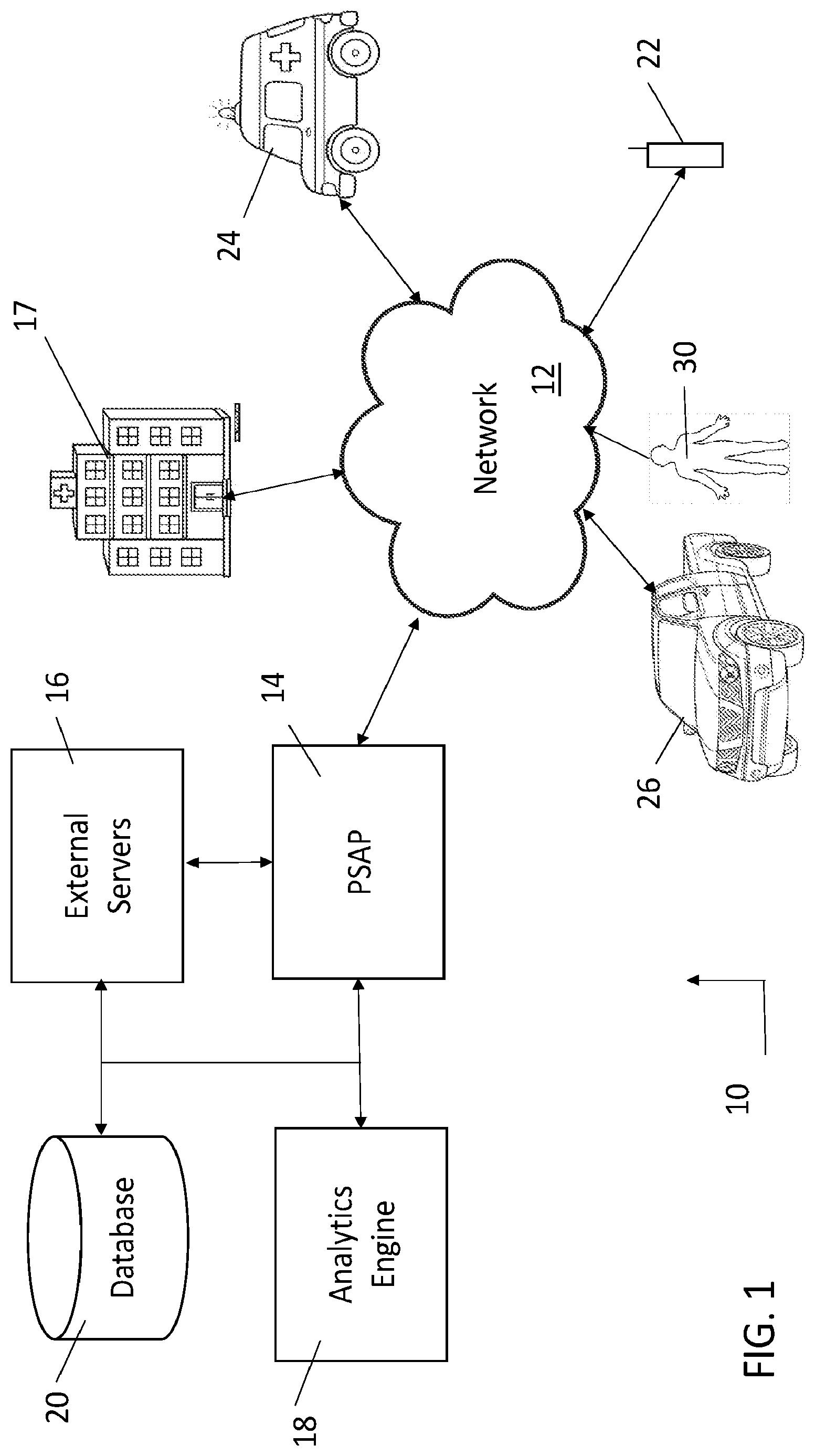 Patent US12314873 — System and method for estimating potential injuries from a vehicular incident — Figure 1