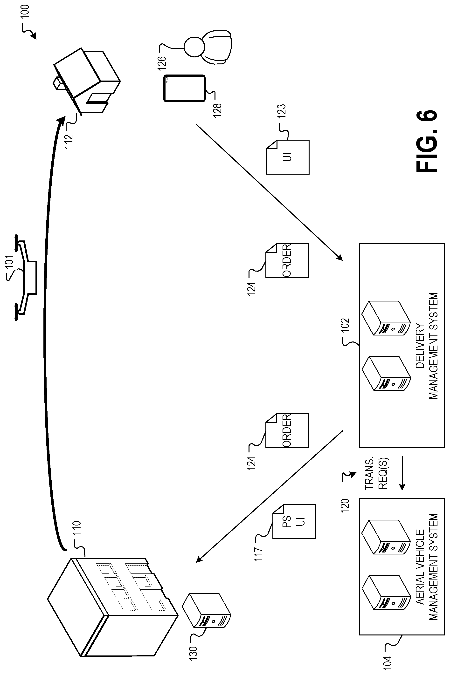 Patent US12314891 Figure 6 – Aerial vehicle delivery of items