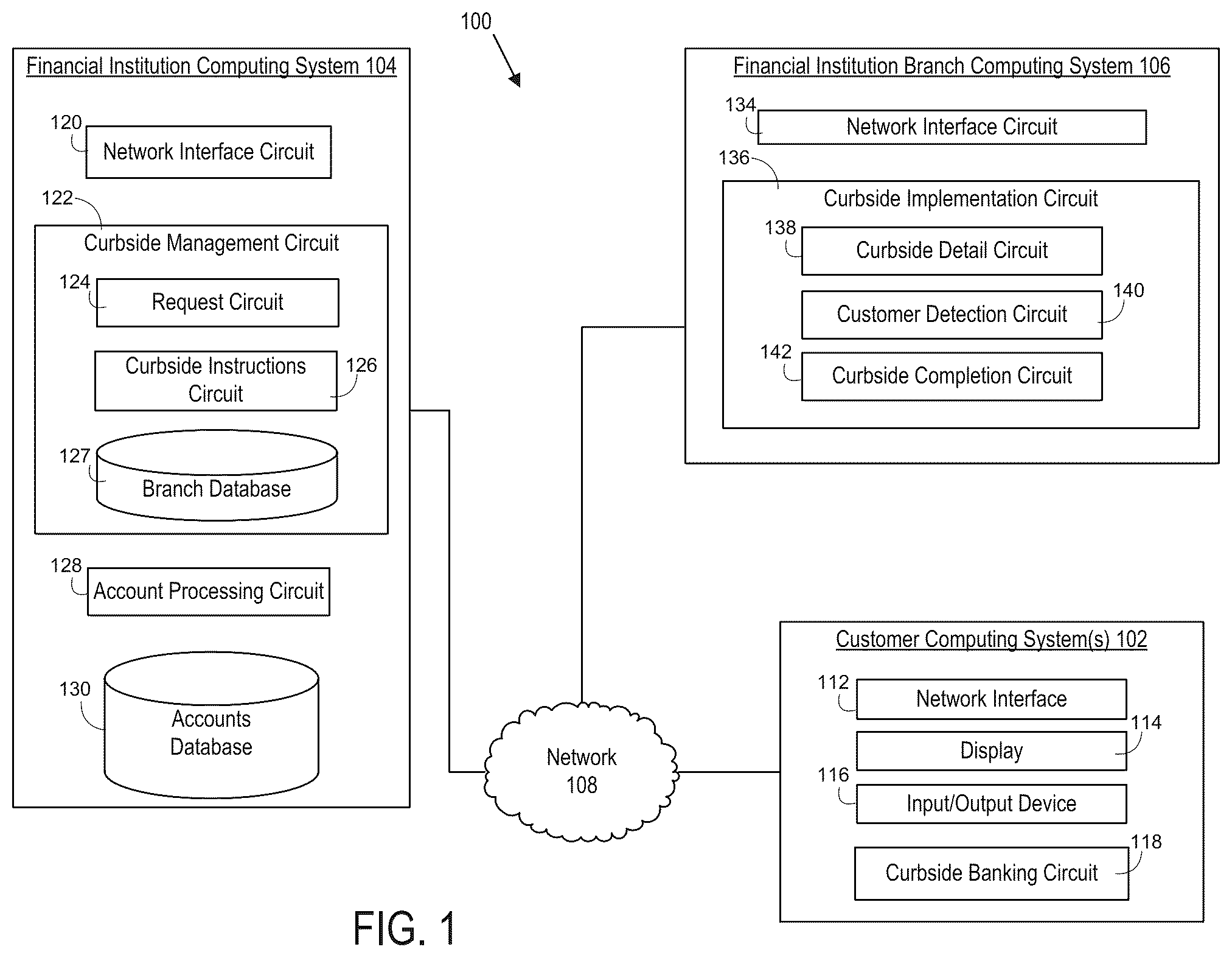 Patent US12314914 — Systems and methods for completing transactions via curbside service — Figure 1
