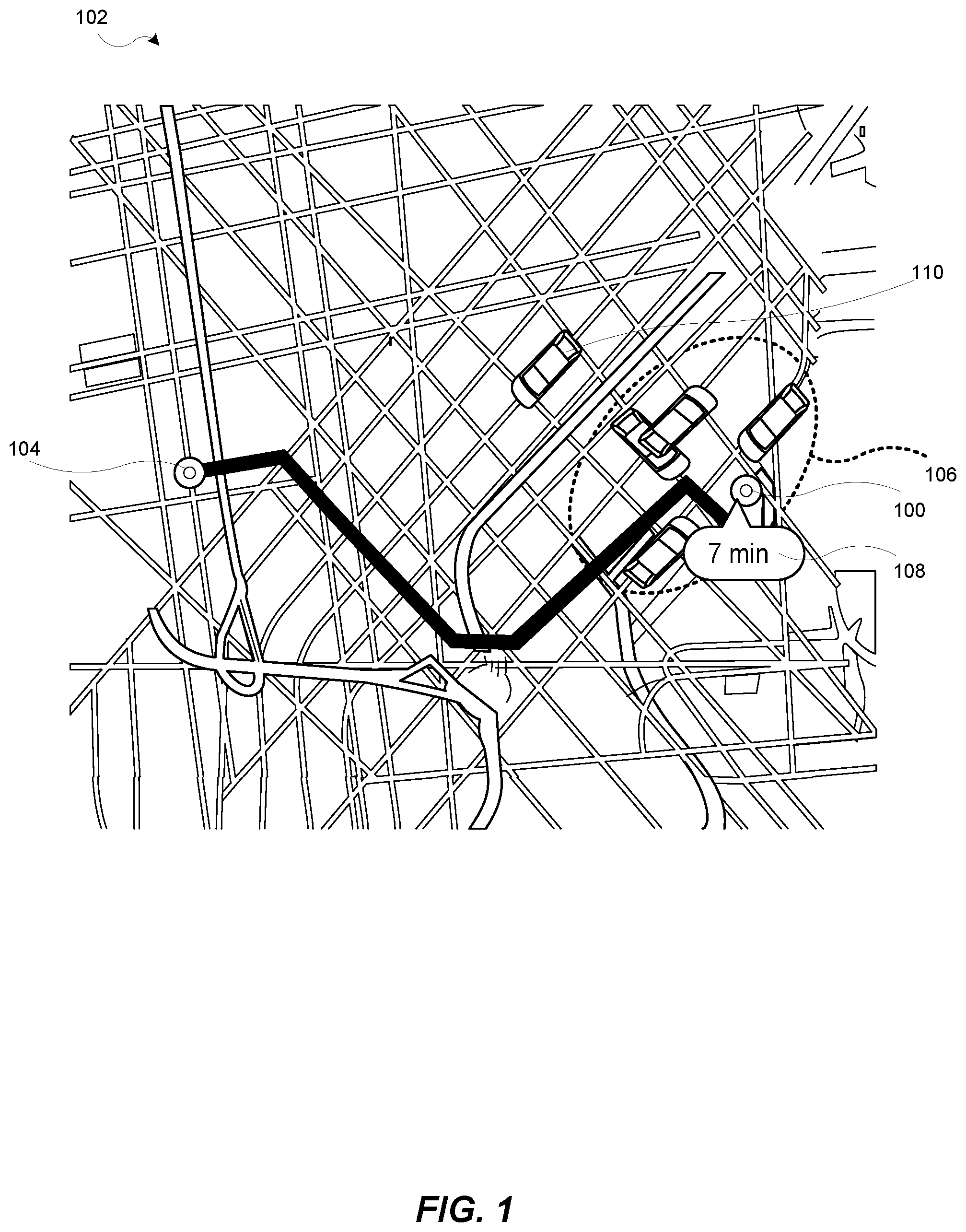 Patent US12314989 — Systems and methods for determining a pre-request transportation match between transportation requestor devices and transportation provider devices — Figure 1