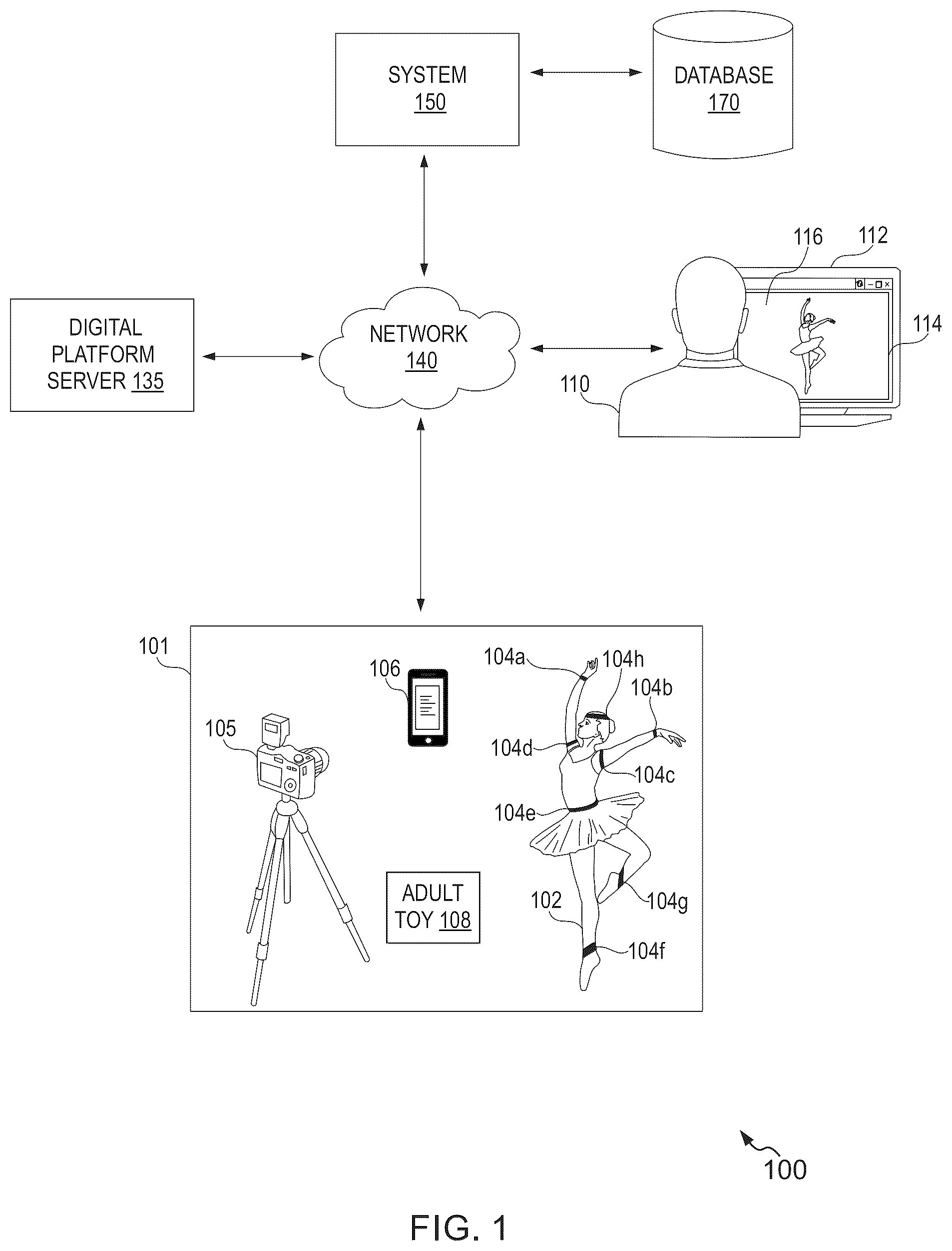 Patent US12315062 — Method and system for simulating a virtual performance using virtual characters for content viewers — Figure 1