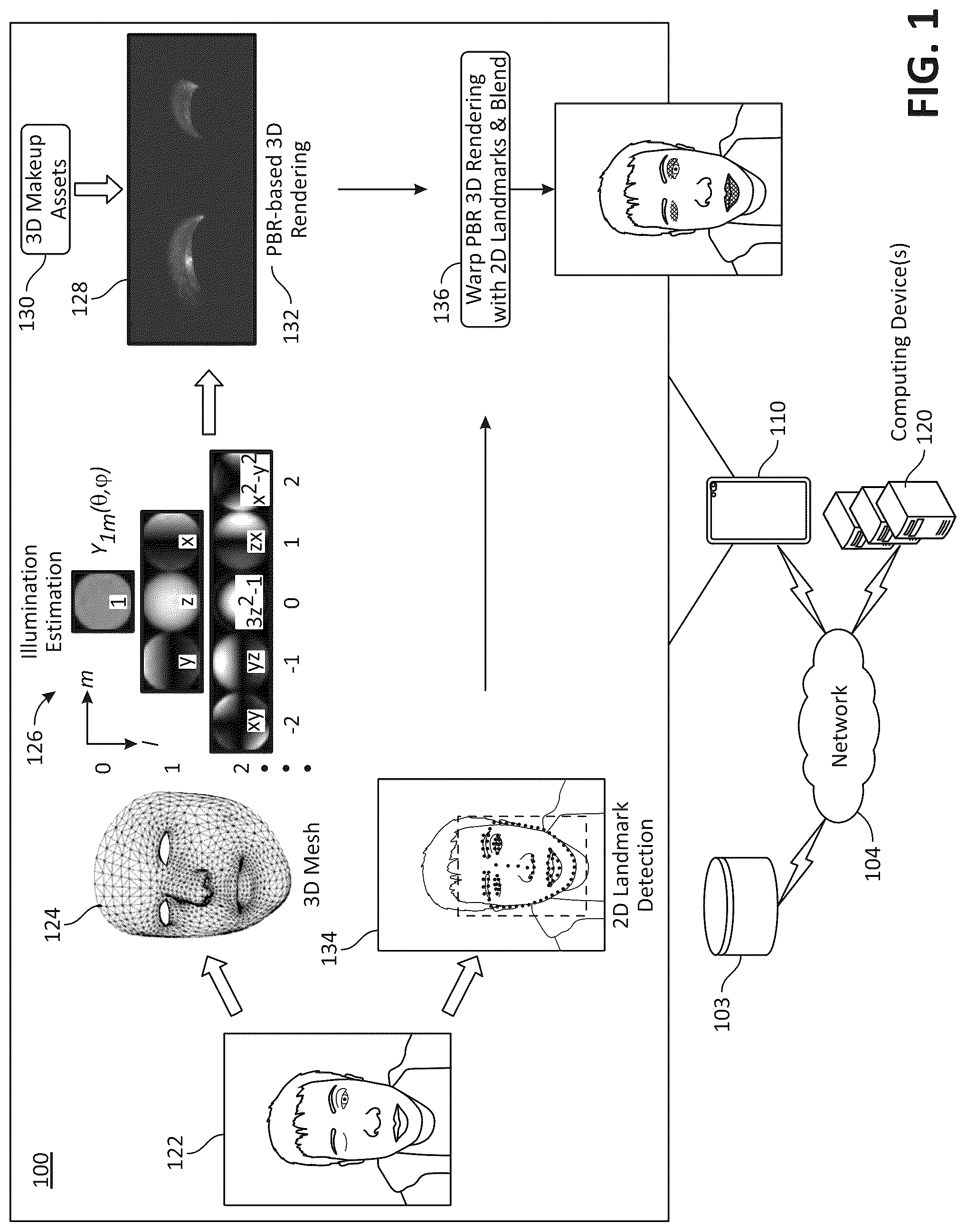 Patent US12315090 — Augmented reality virtual makeup try-on — Figure 1