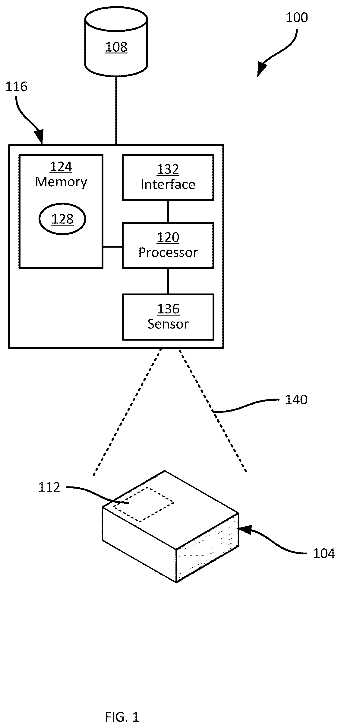 Patent US12315185 — Object identification using surface optical artifacts — Figure 1