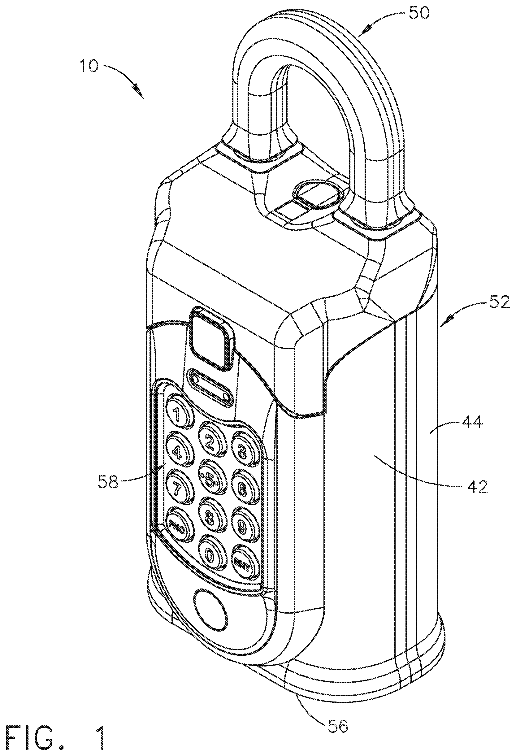 Patent US12315318 — Electronic lockbox with sensor and removable magnetic key fob — Figure 1