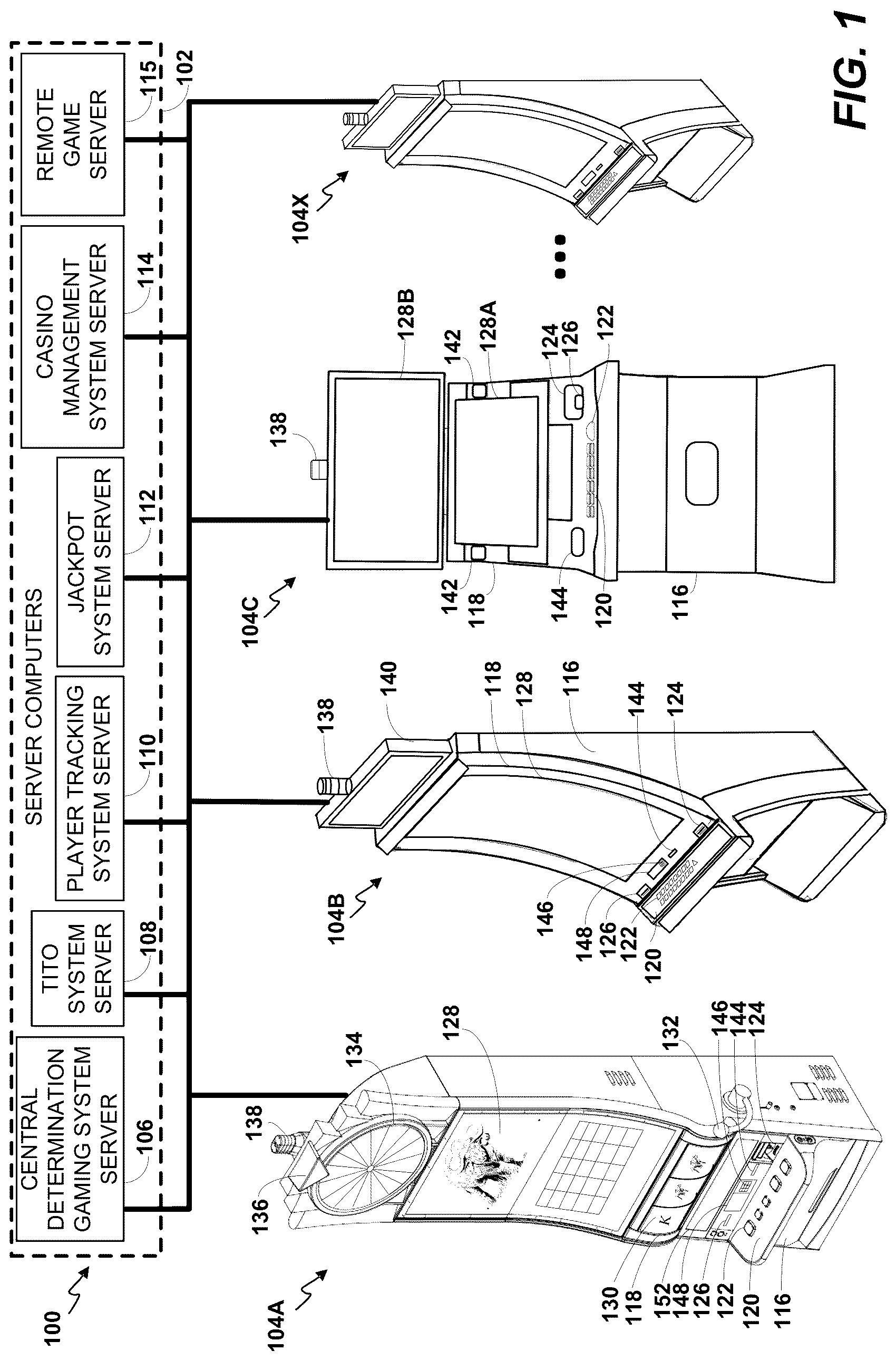 Patent US12315340 — Integrated jackpot gaming systems and methods — Figure 1