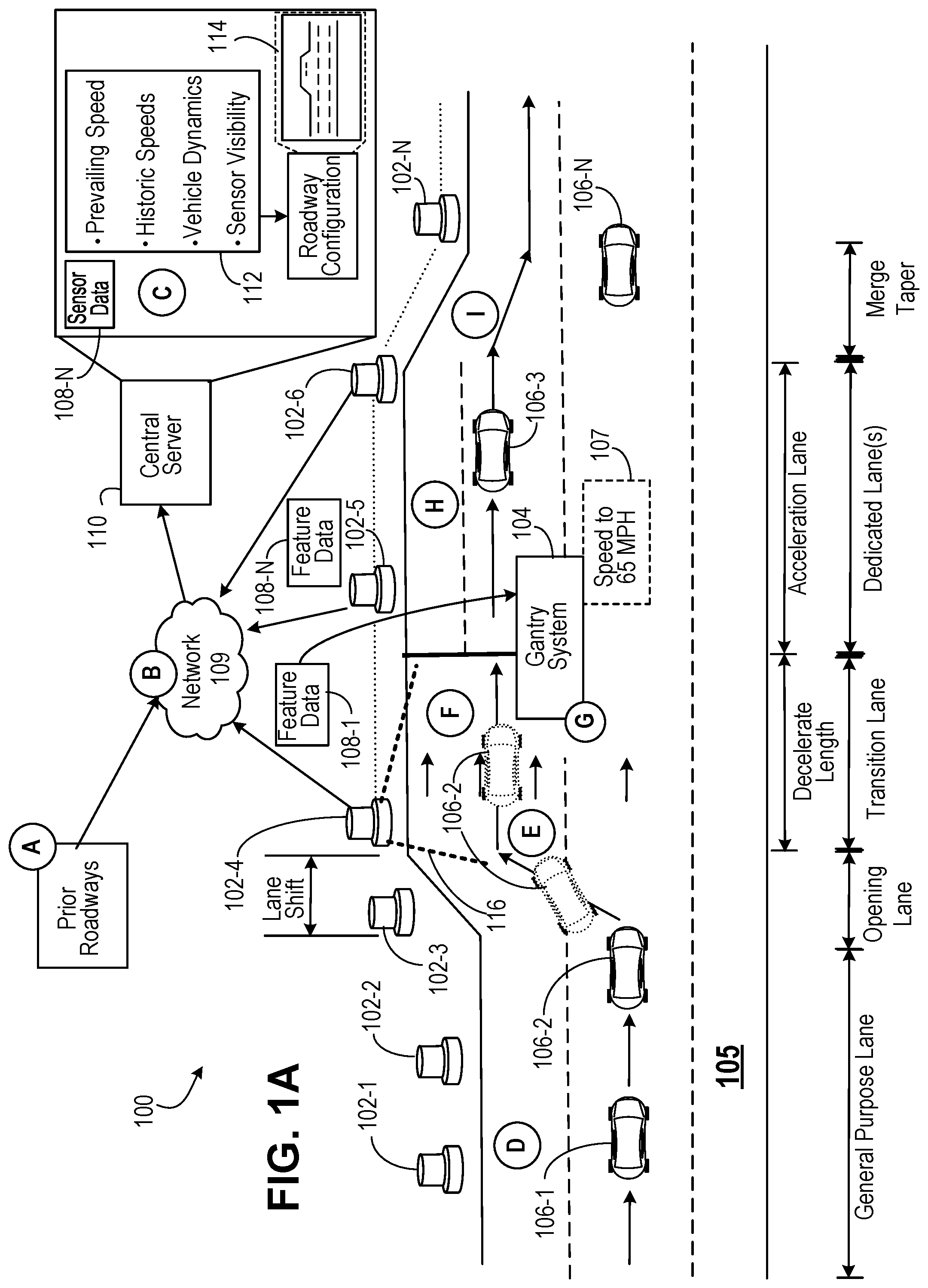 Patent US12315367 — Intelligent entry and egress for dedicated lane — Figure 1