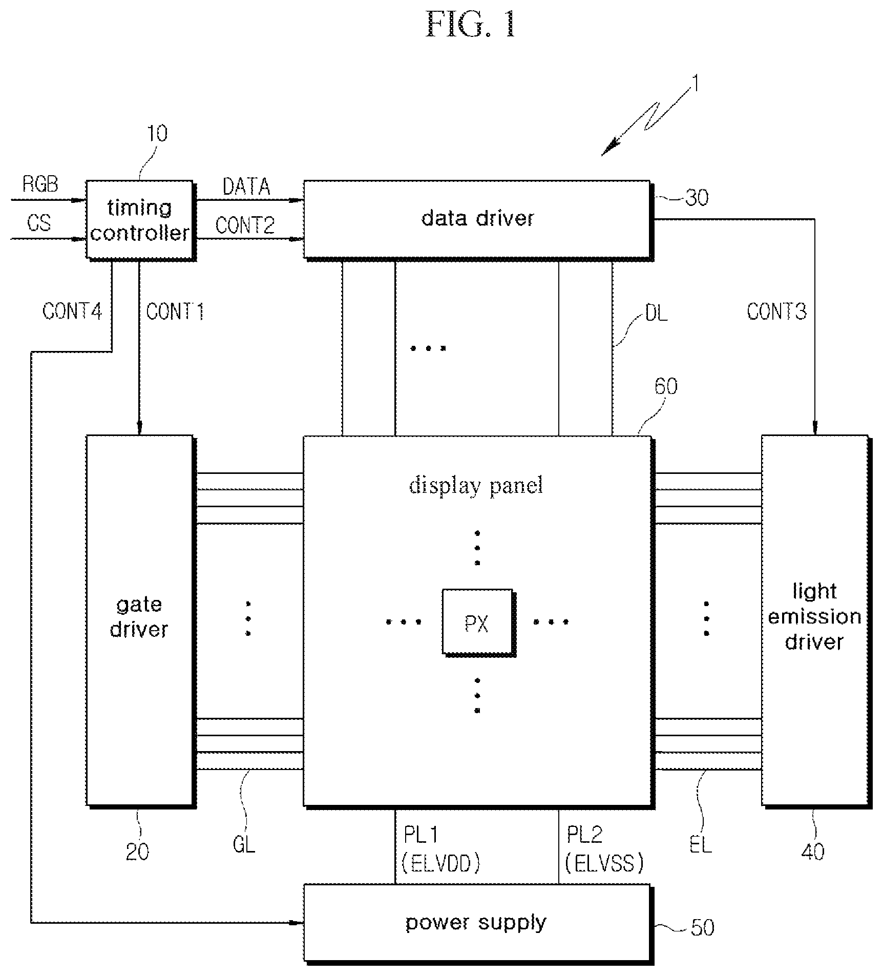 Patent US12315424 — Display device for outputting compensation data based on driving frequency of previous frame — Figure 1
