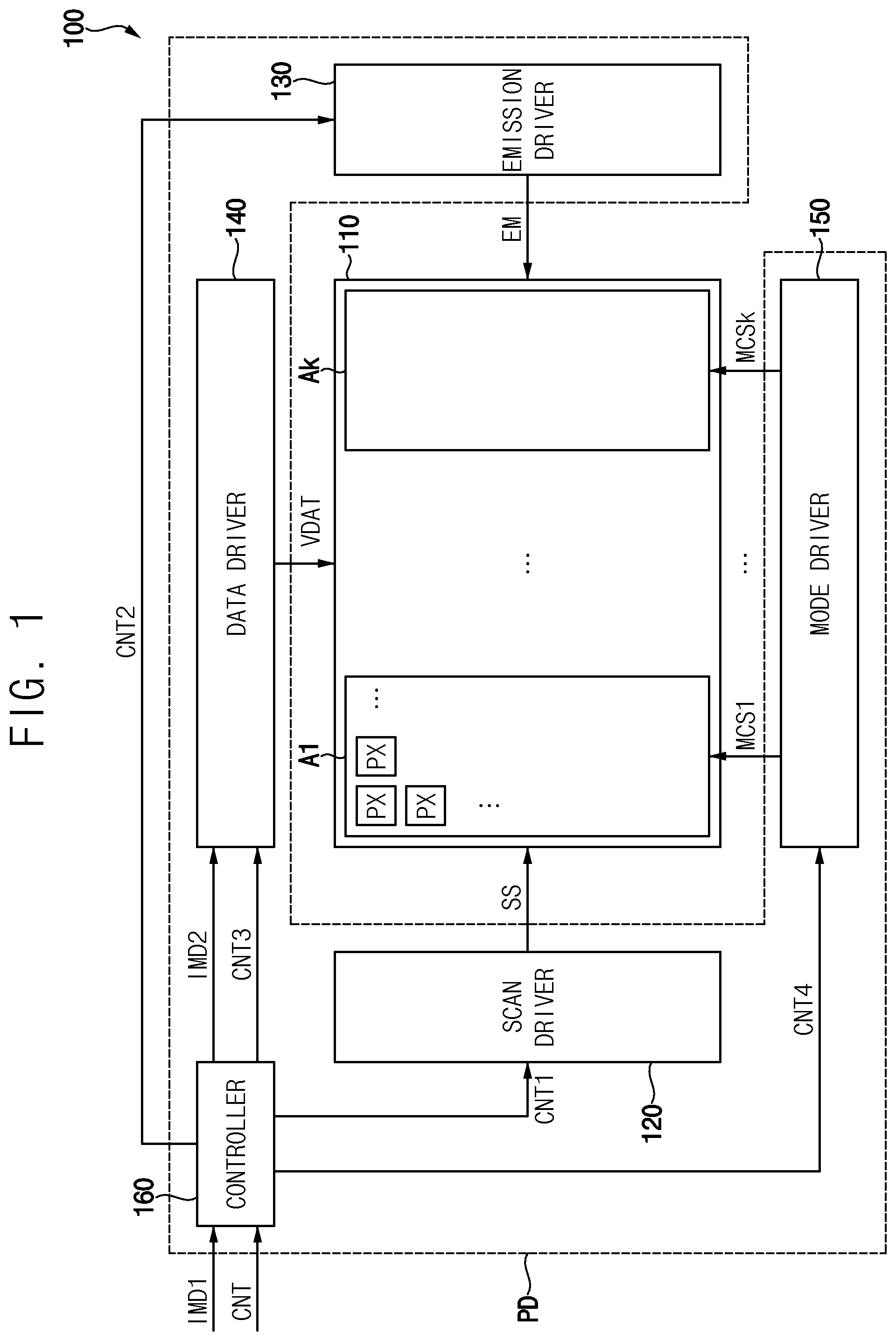 Patent US12315457 Figure 1 – Display device having a plurality of areas driven in a plurality of modes