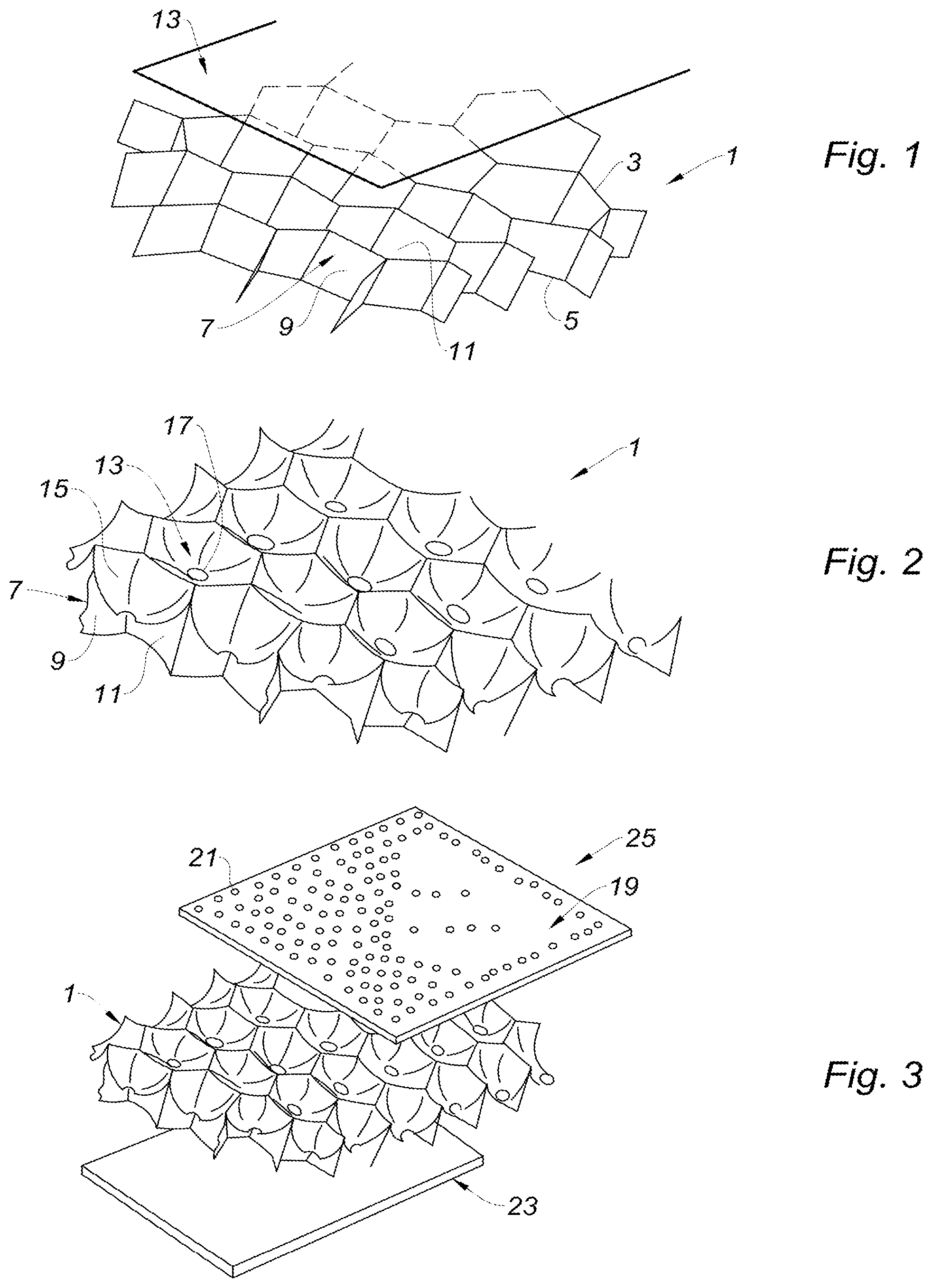 Patent US12315486 — Method for creating alveolar cores having open inner conical shapes — Figure 1