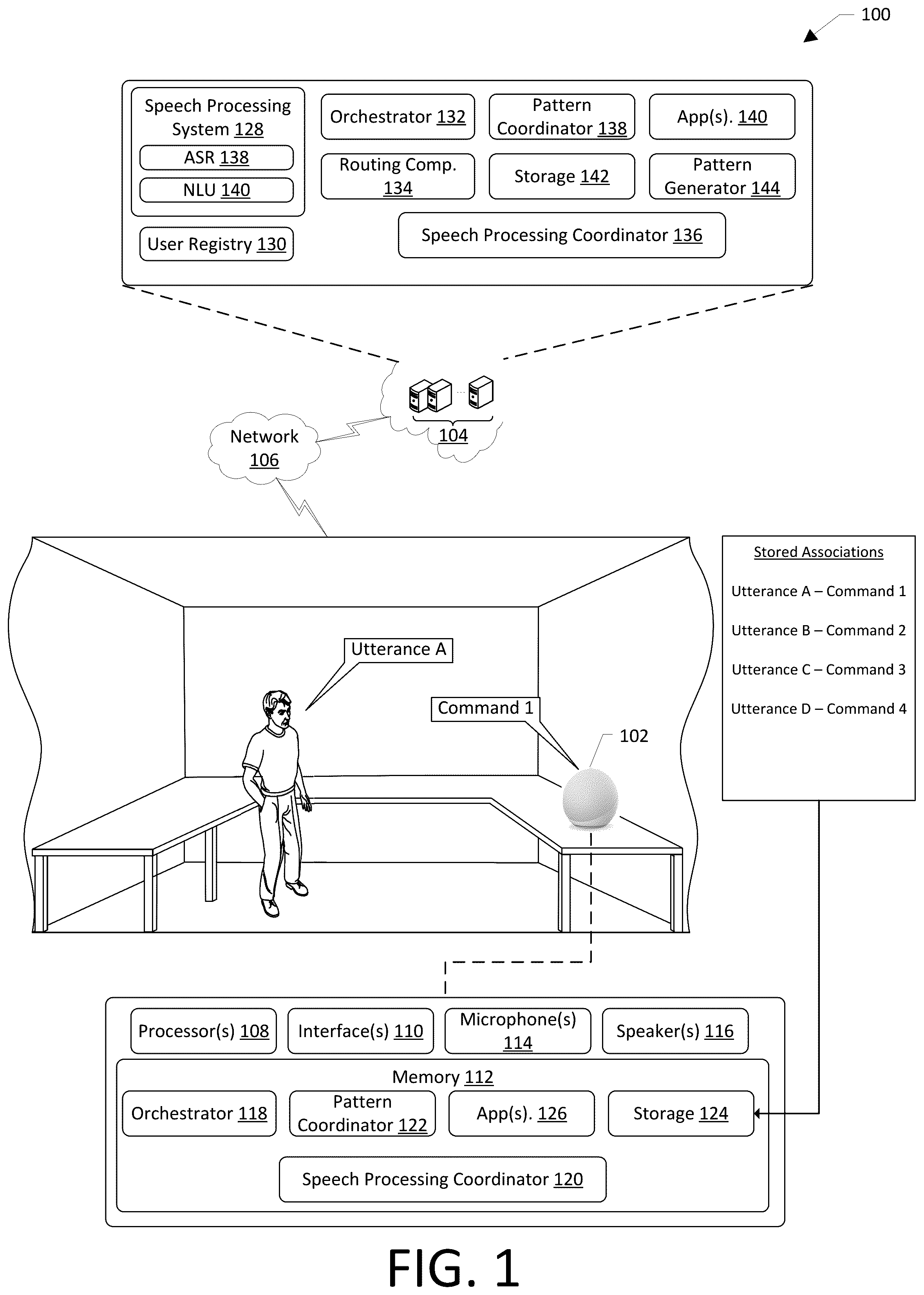 Patent US12315502 — On-device commands utilizing utterance patterns — Figure 1