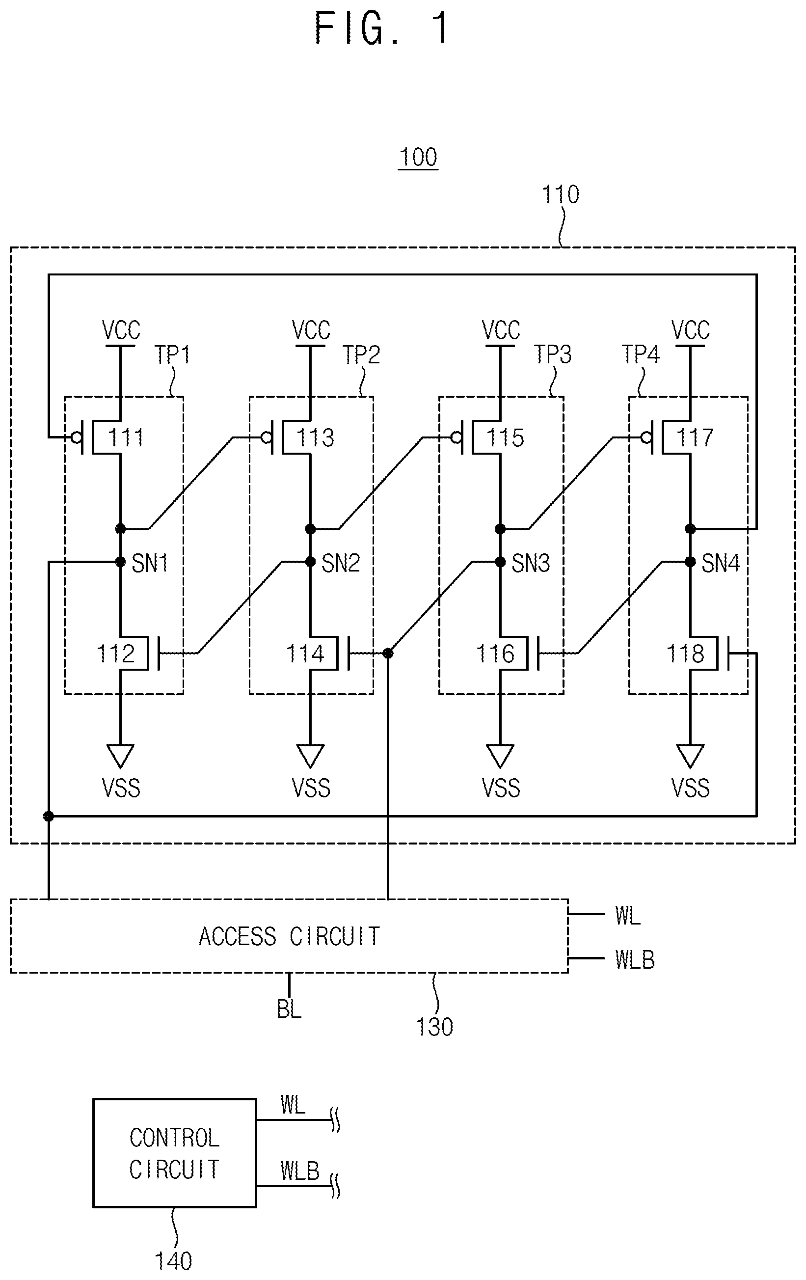 Patent US12315559 — Latch-based storage circuits having efficient integrated circuit layouts — Figure 1