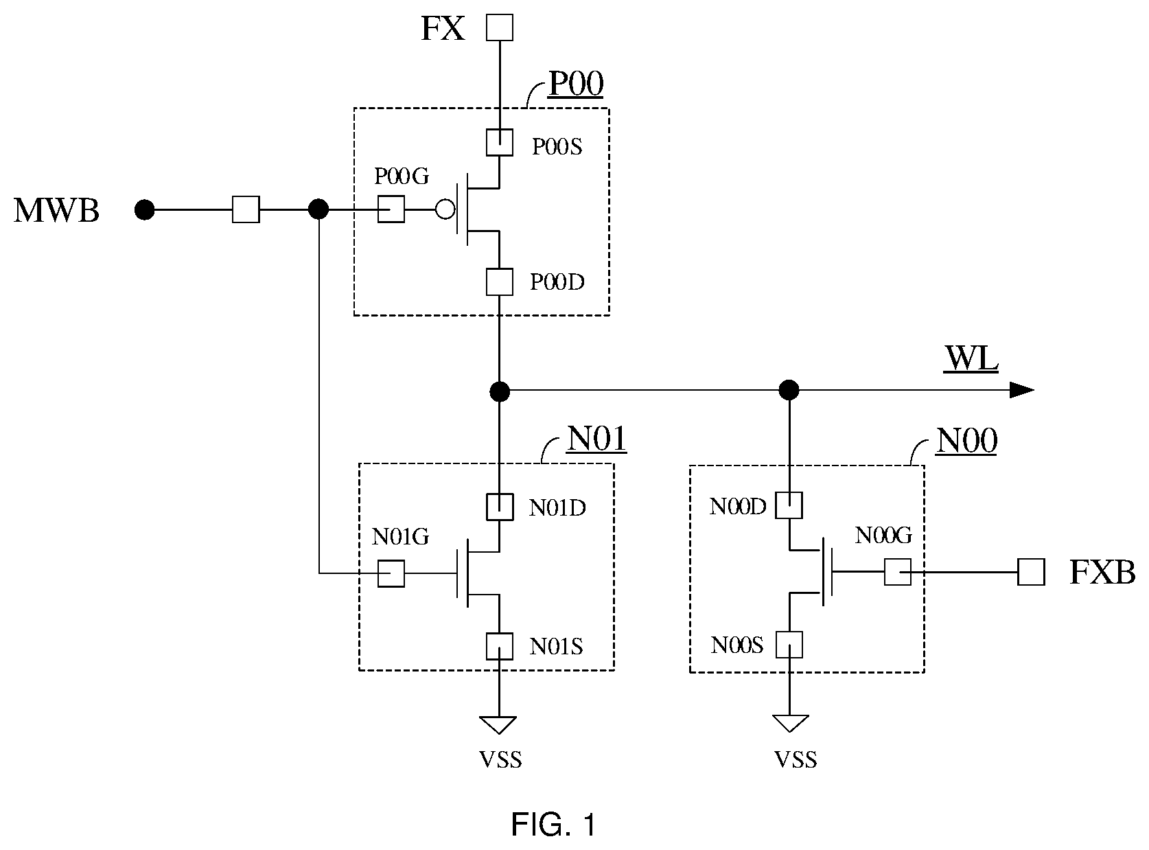 Patent US12315596 — Word line driver, word line driver array, and semiconductor structure — Figure 1