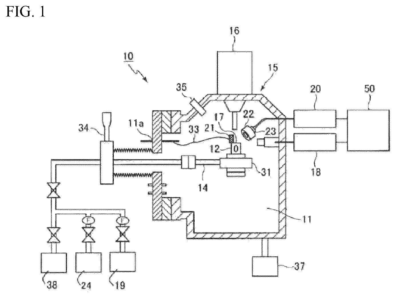Patent US12315696 — Device for observing permeation and diffusion path of observation target gas, observation target gas measuring method, point-defect location detecting device, point-defect location detecting method, and observation samples — Figure 1