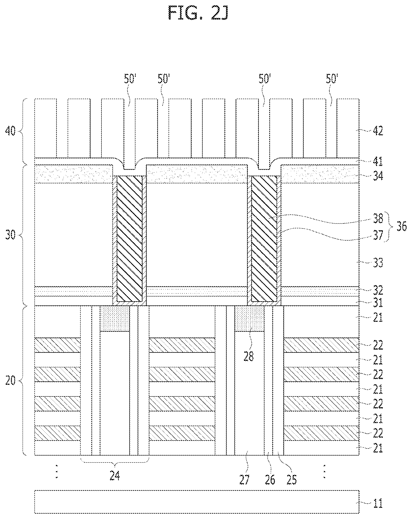 Patent US12315766 Figure 11 – Semiconductor device including spacer layer contacting bit line bottom sidewalls