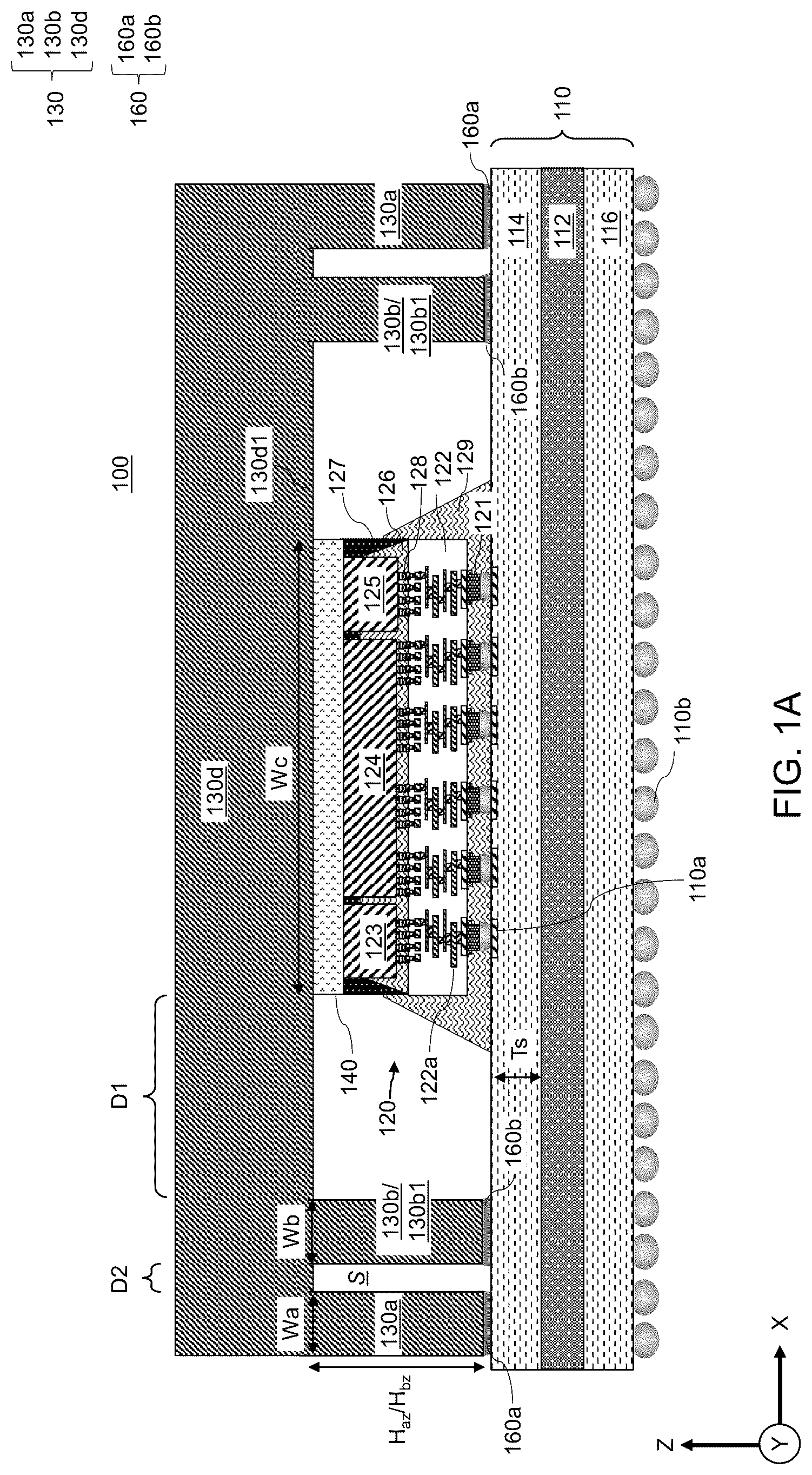 Patent US12315768 — Package assembly including lid with additional stress mitigating feet and methods of making the same — Figure 1