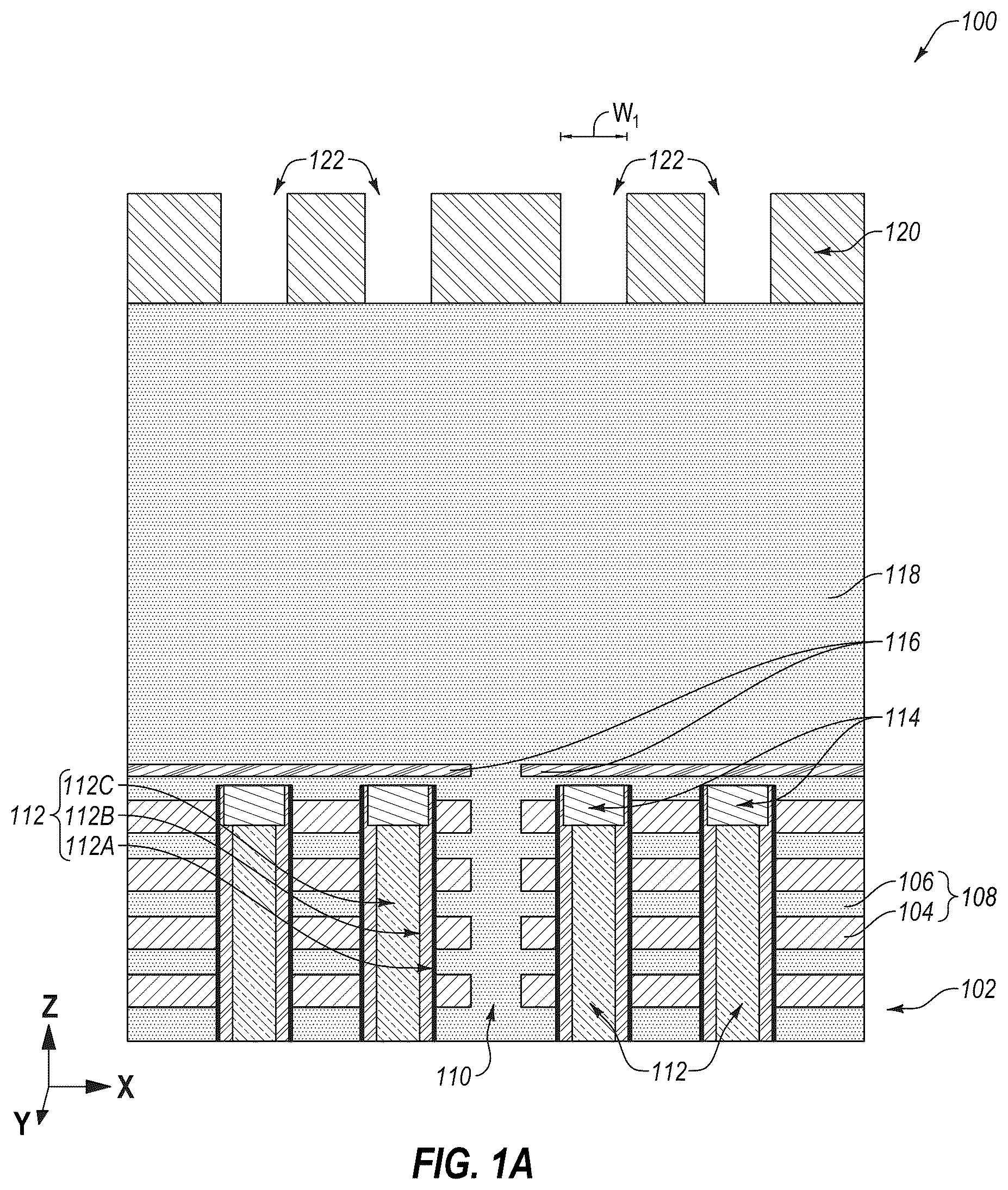 Patent US12315803 — Microelectronic devices, memory devices, and electronic systems — Figure 1