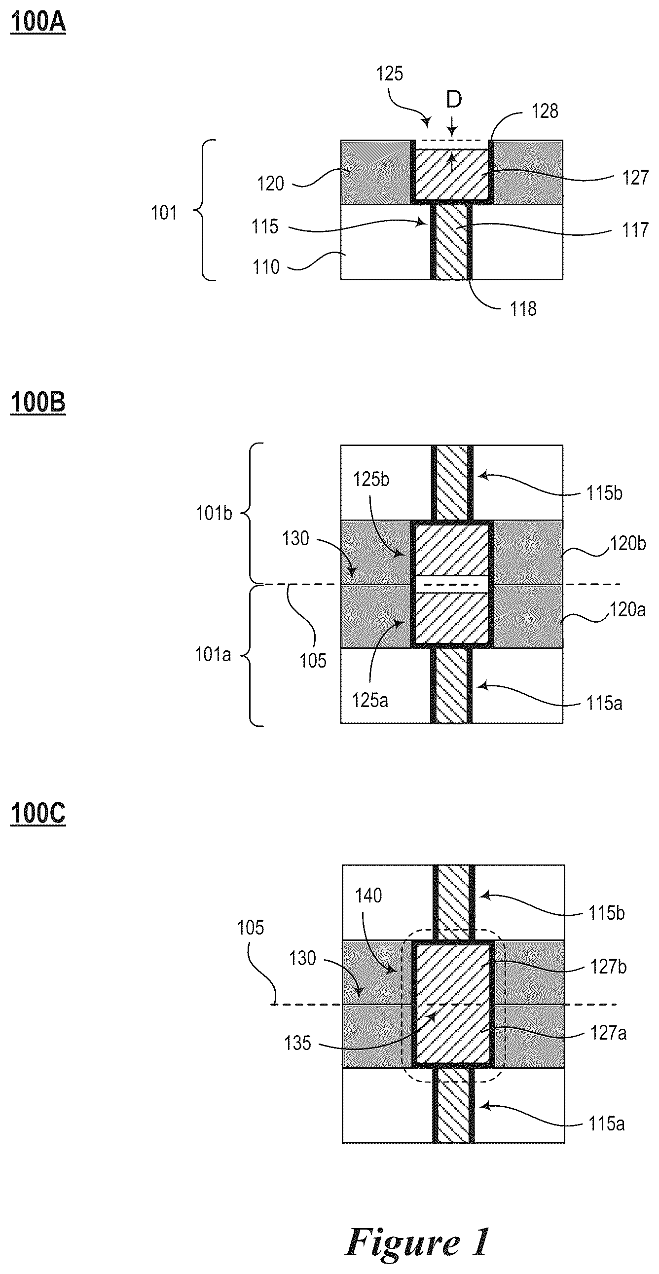 Patent US12315833 — Conductive buffer layers for semiconductor die assemblies and associated systems and methods — Figure 1
