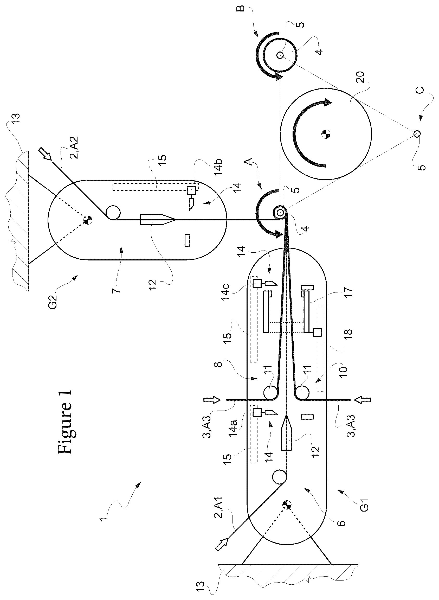 Patent US12315867 — Apparatus and relative method for winding strips of material for the production of electrical energy storage devices — Figure 1