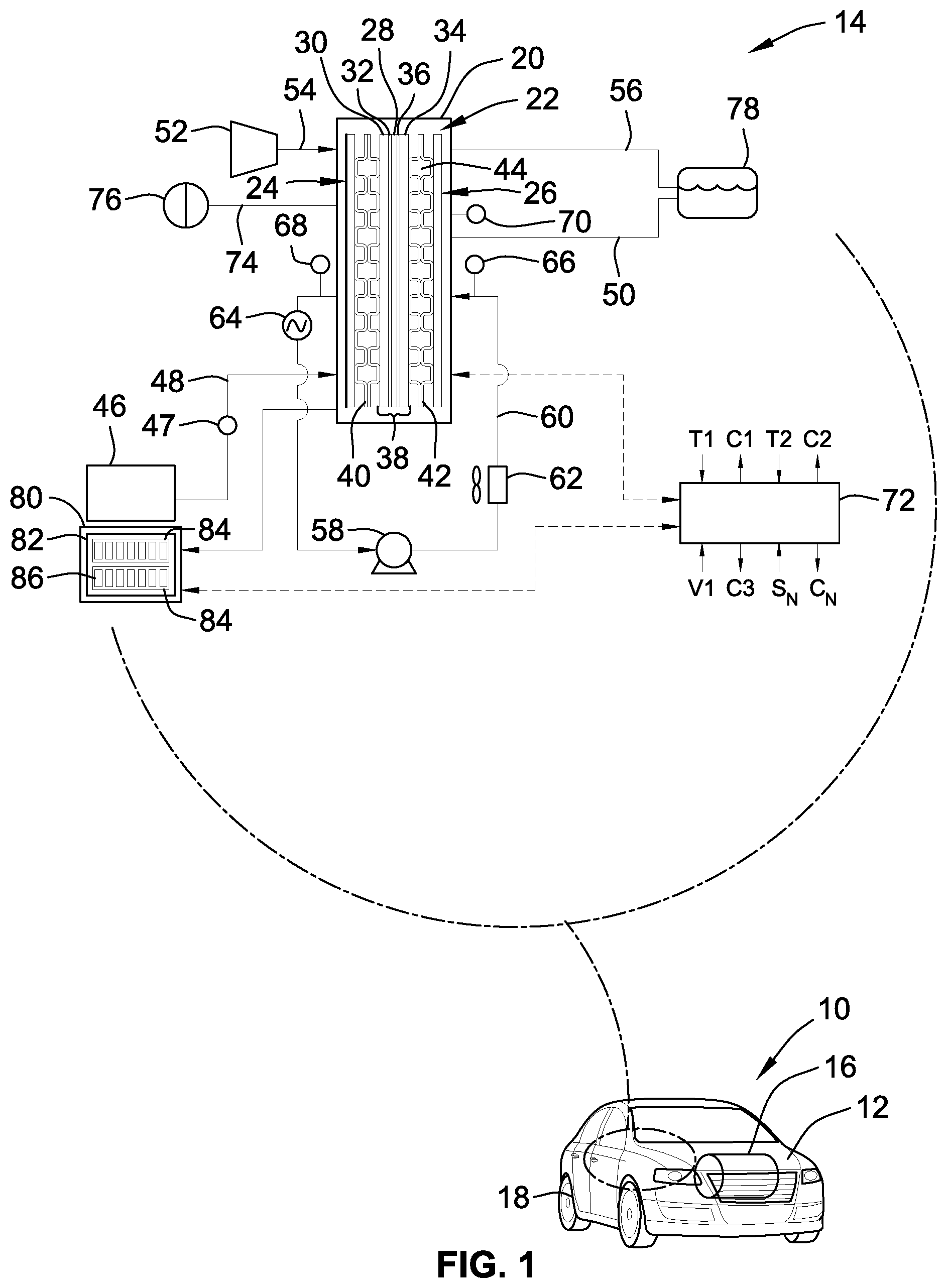 Patent US12315977 — Shock-force mitigation systems and methods for electrochemical fuel cell stacks — Figure 1