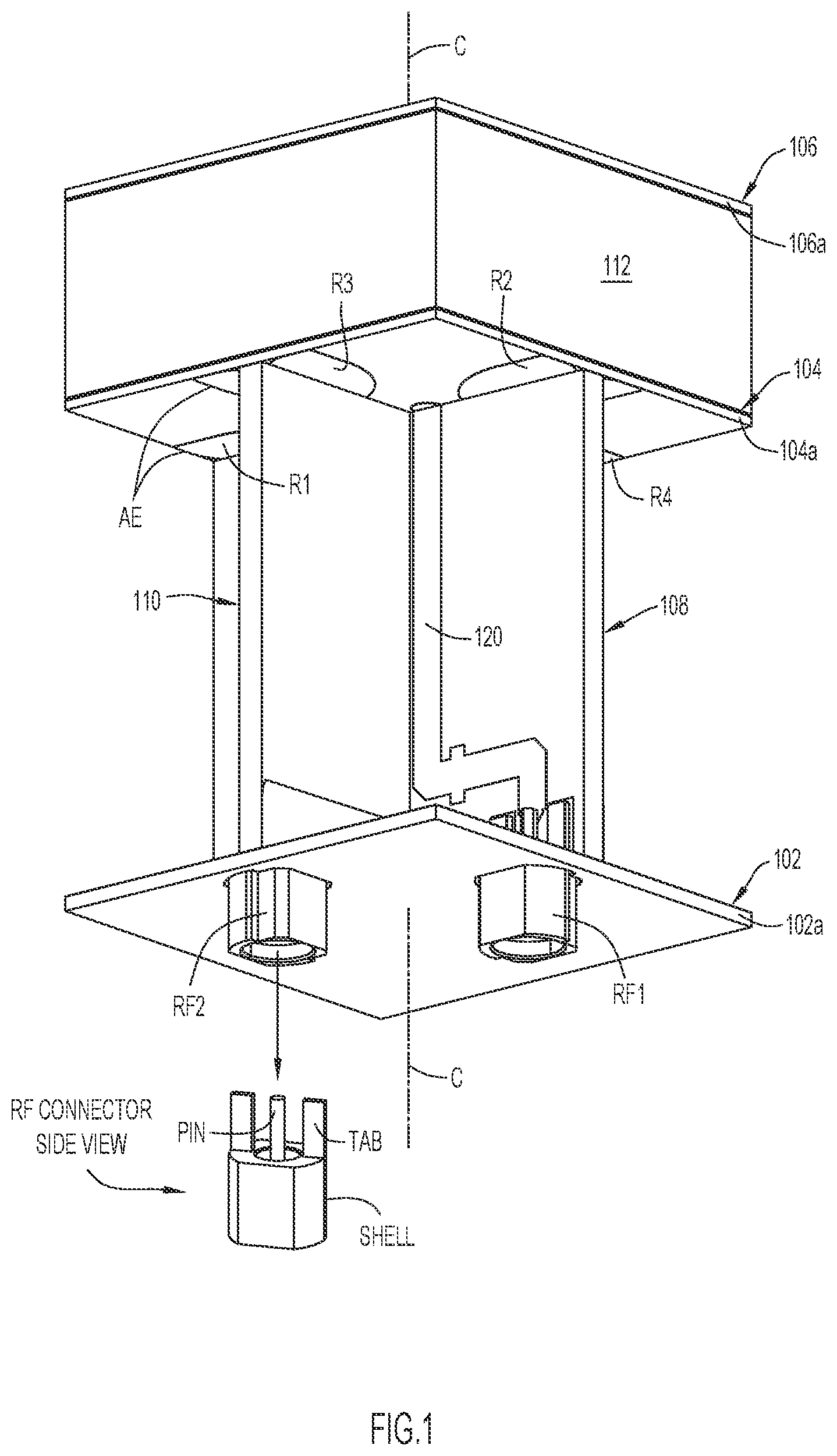 Patent US12316035 — Coincident phase center, microstrip fed, planar ultrawideband modular antenna — Figure 1