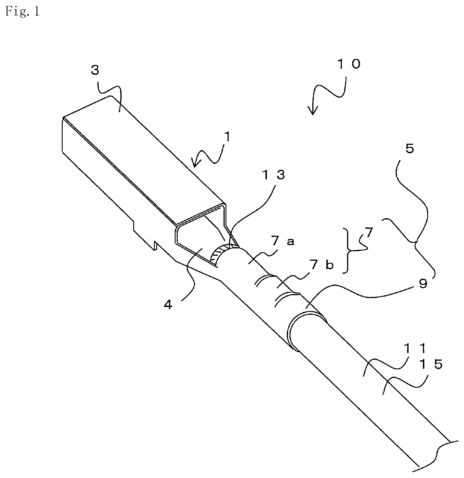 Patent US12316059 — Terminal-equipped electric wire, wiring harness, terminal, terminal crimper, and method for producing terminal-equipped electric wire — Figure 1
