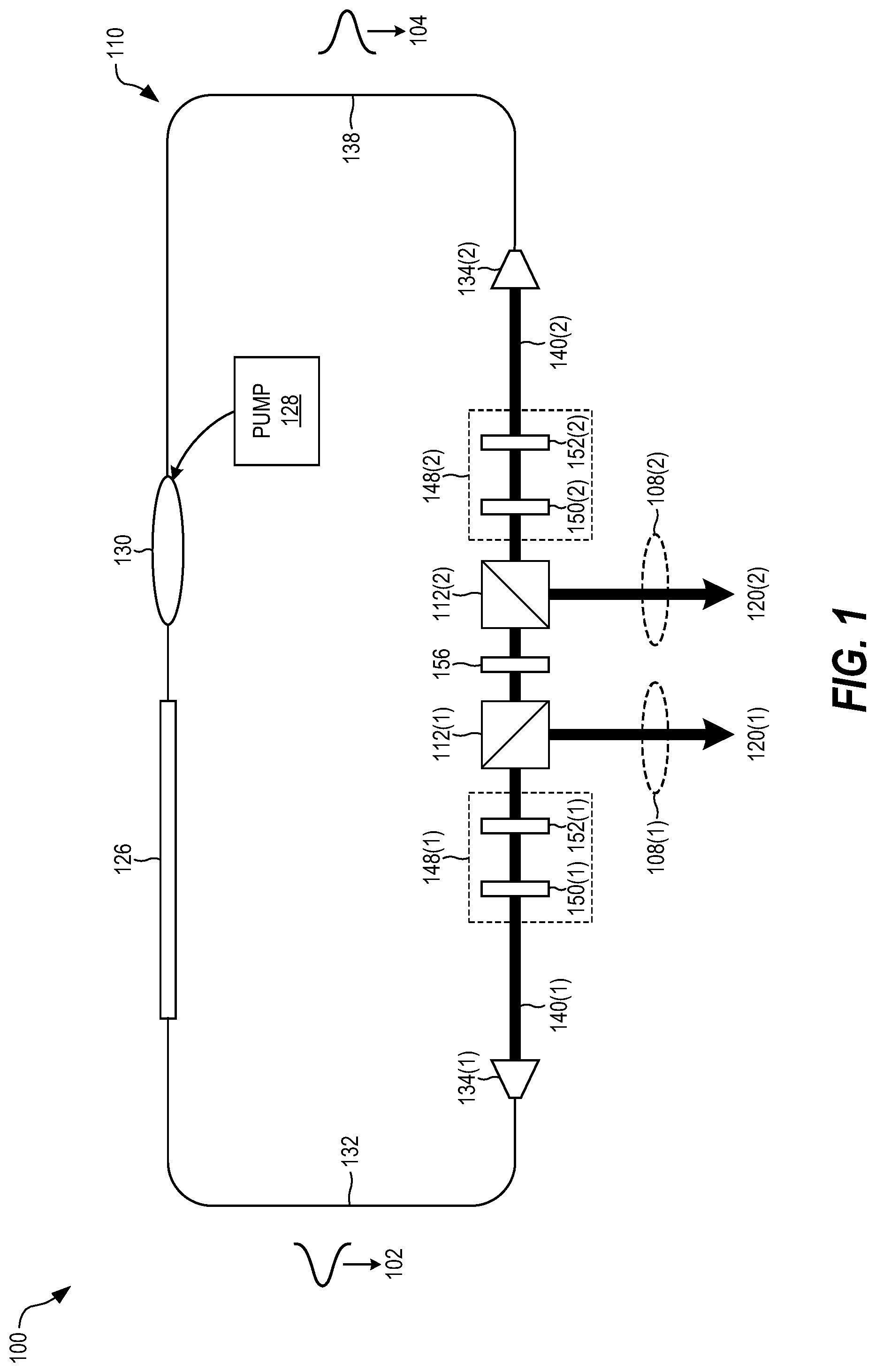 Patent US12316065 — Self-seeding a bidirectional mode-locked laser — Figure 1