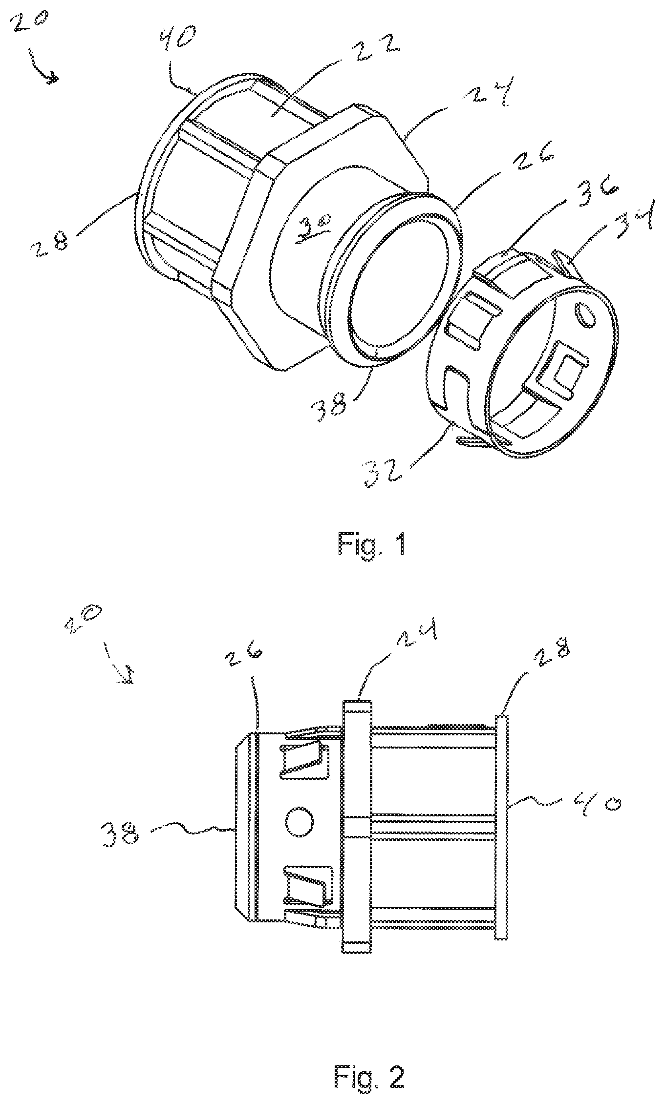Patent US12316086 — Quick connect fitting for connecting any male threaded connector or raceway to an electrical box — Figure 1