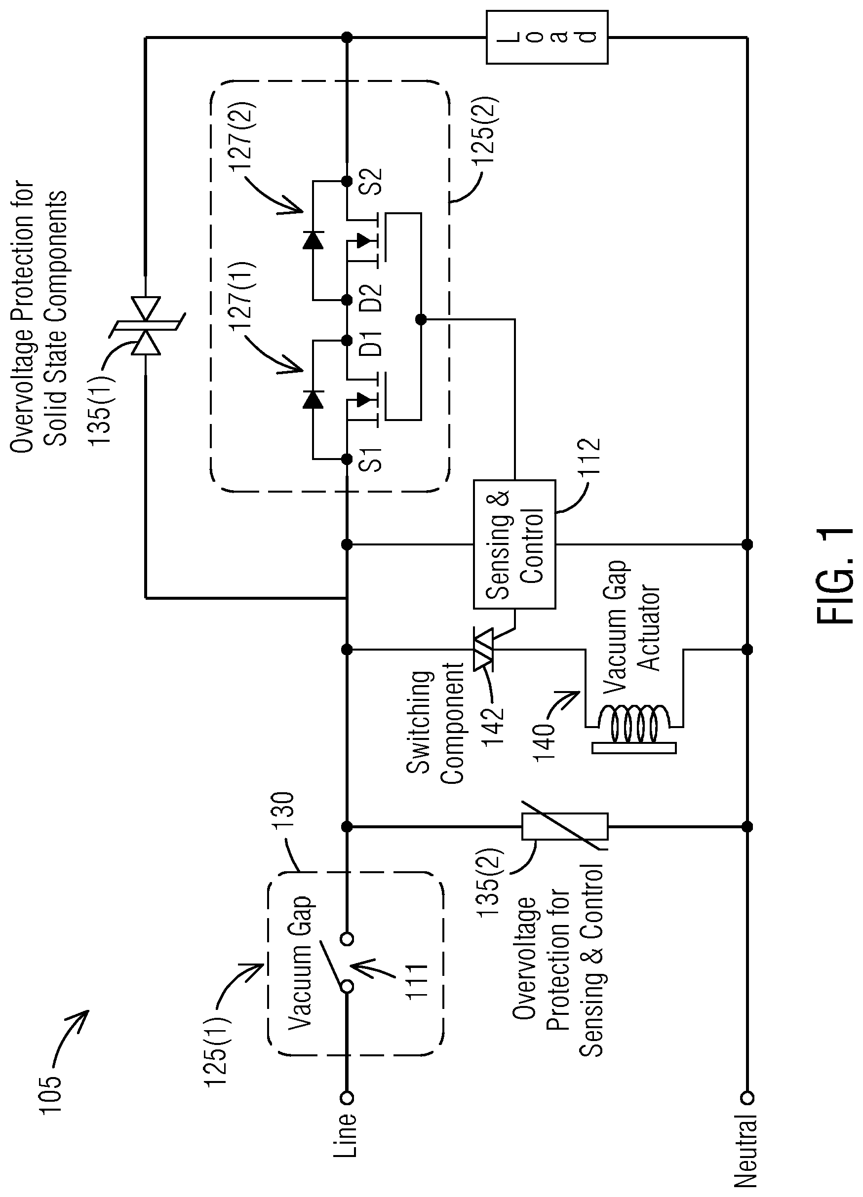 Patent US12316095 — Solid-state circuit breaker having a sealed vacuum gap section for providing an intrinsic safe operation — Figure 1