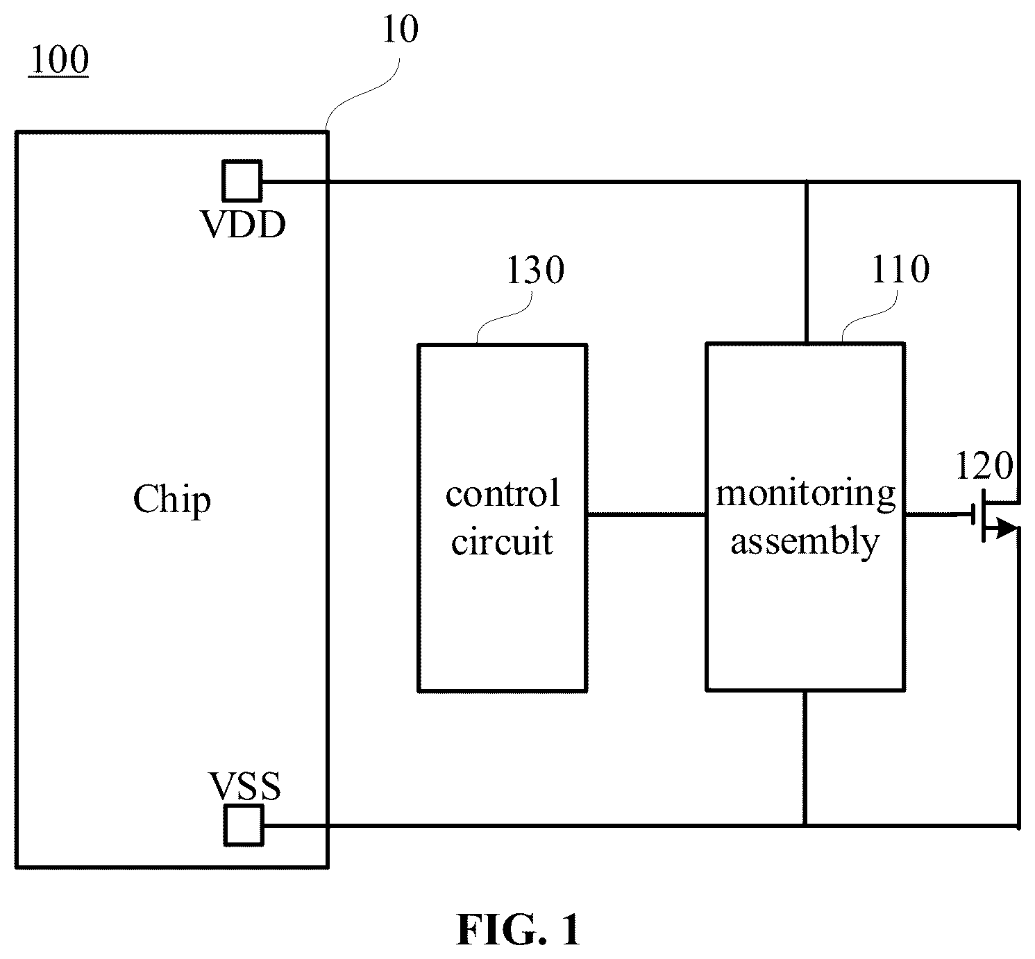 Patent US12316106 — Electrostatic protection circuit for controlling a secondary monitoring unit by a control circuit — Figure 1