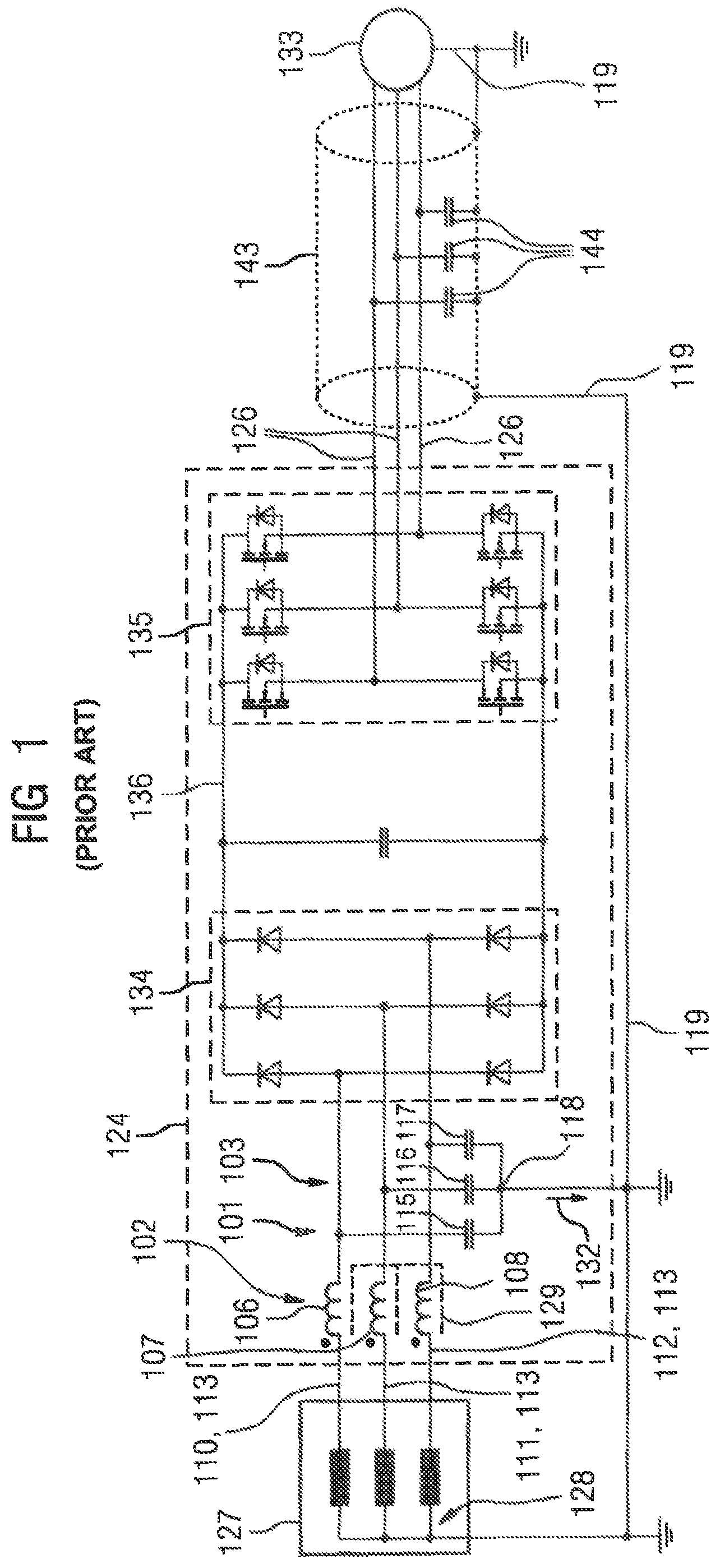 Patent US12316119 — Filter apparatus with reconfigurable choke unit changeover switch and capacitor unit for different AC voltage networks — Figure 1